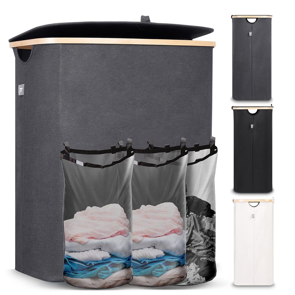 HENNEZ Wäschekorb Wäschebox 150L - Wäschekorb 3 Fächer mit Deckel, Wäscheso günstig online kaufen