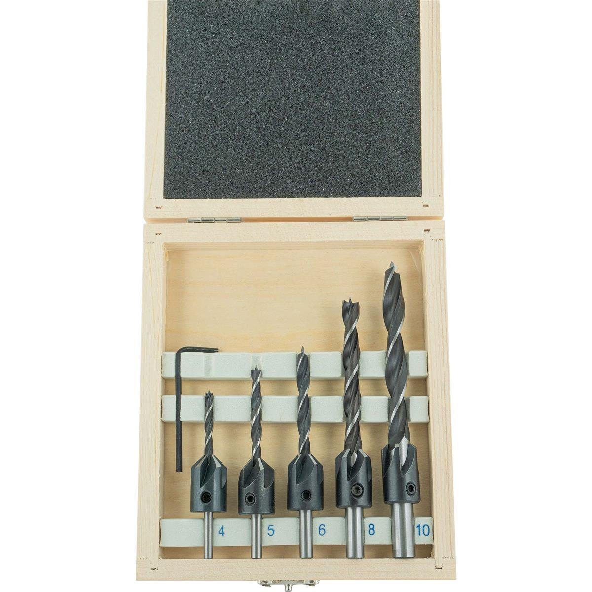 European Werkzeugstahl Tools 26514 Bohrer-Senker-Satz, 10 - 4, Ø Norm mm 6, 5, ENT Holzbohrer 6-tlg. (Holzbohrer-Set), und 8