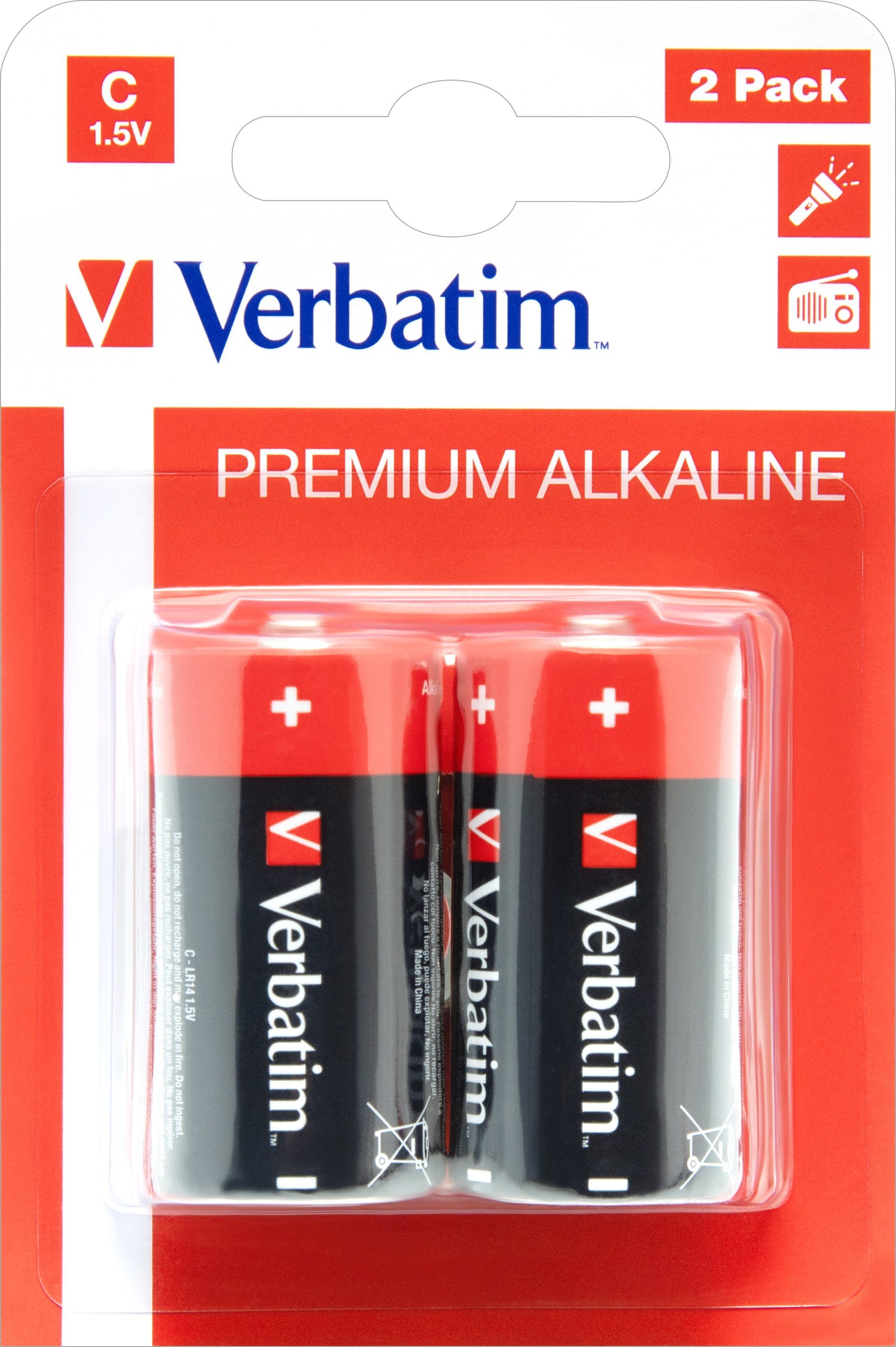 Verbatim Verbatim Batterie Alkaline, Blist C, 1.5V Premium, Batterie Retail LR14, Baby