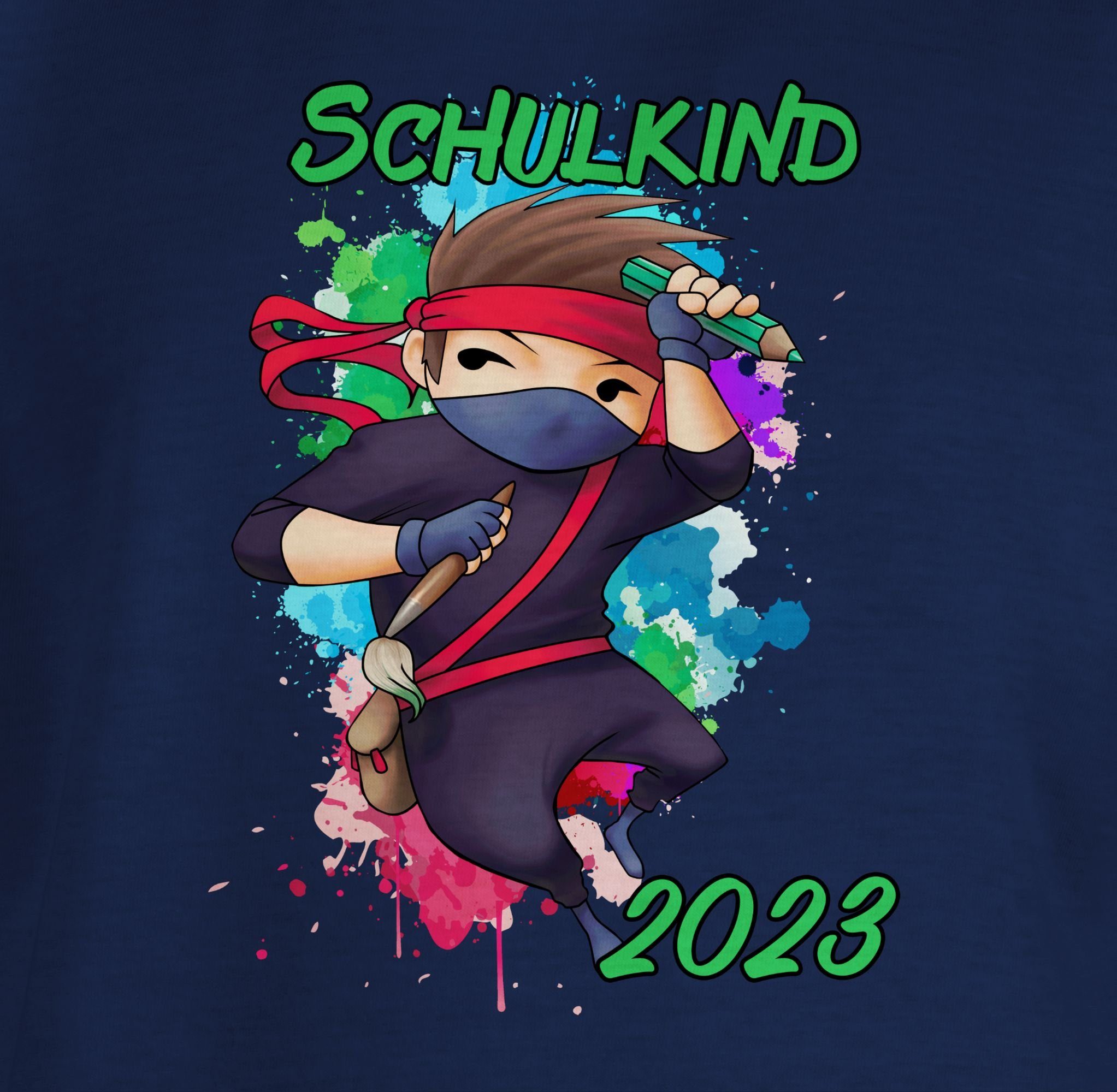 Cooler Einschulung Ninja 2023 Schulanfang Junge Navy Junge T-Shirt 1 Geschenke Blau Shirtracer