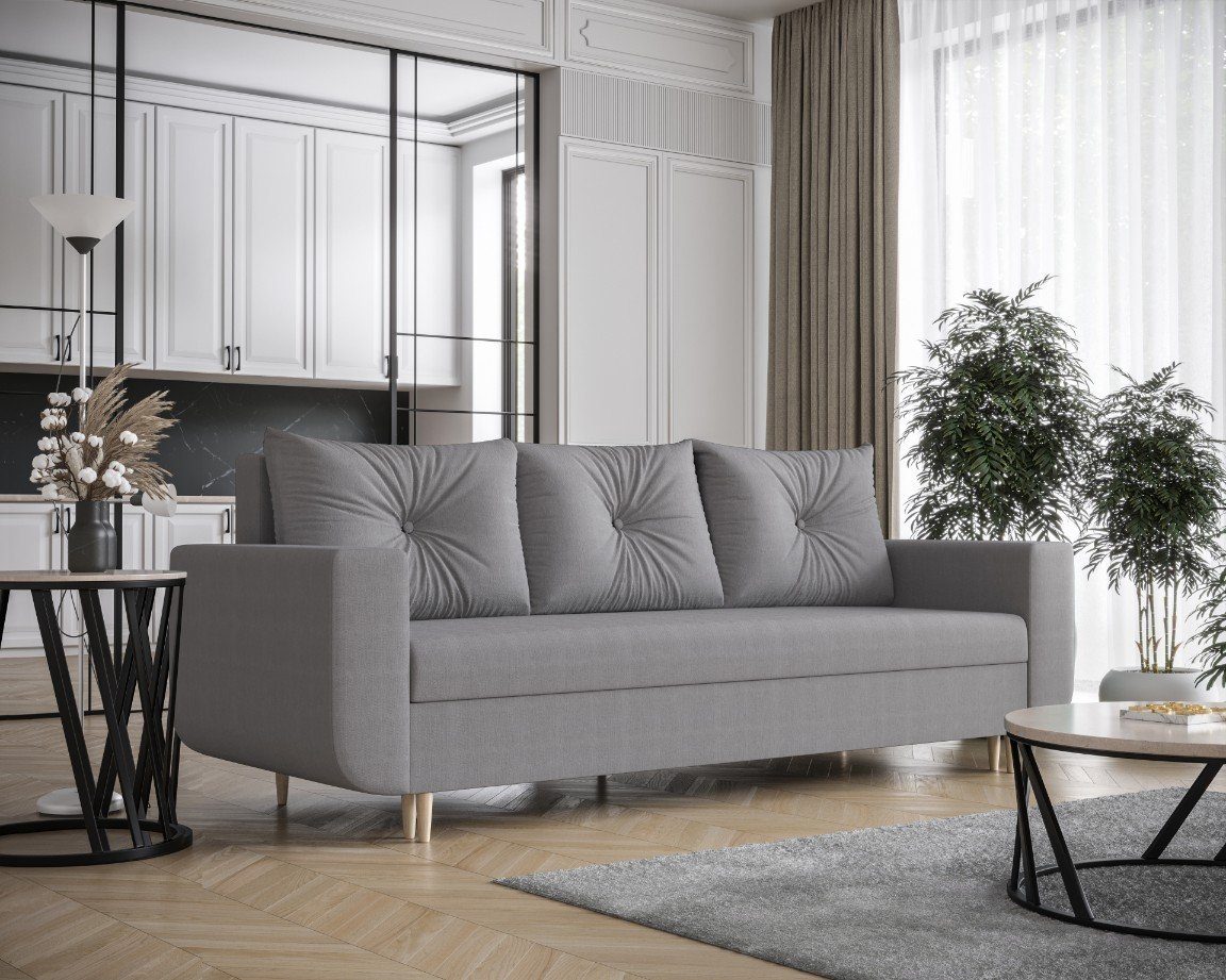 Bettkasten, Schlaffunktion Sofa COUCH Schlafsofa, Grau und DELFIN pressiode mit