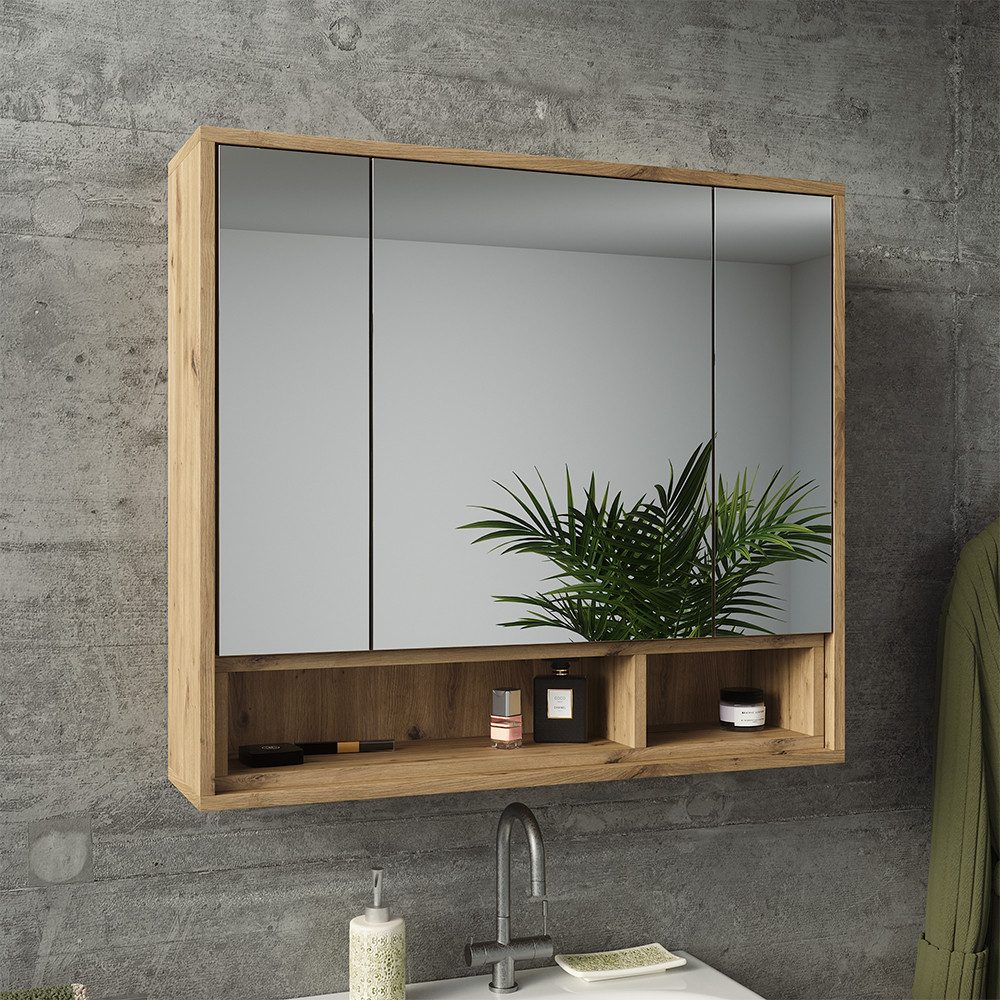 Vicco Badezimmerspiegelschrank Beatrice, Cashmere/Artisan-Eiche, 80 x 72 cm mit 3 Spiegeltüren (1-St)