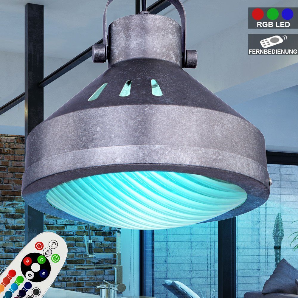 etc-shop LED Pendelleuchte, Leuchtmittel inklusive, Warmweiß, Farbwechsel, Retro Decken Pendel Lampe dimmbar Hänge Leuchte Fernbedienung im Set