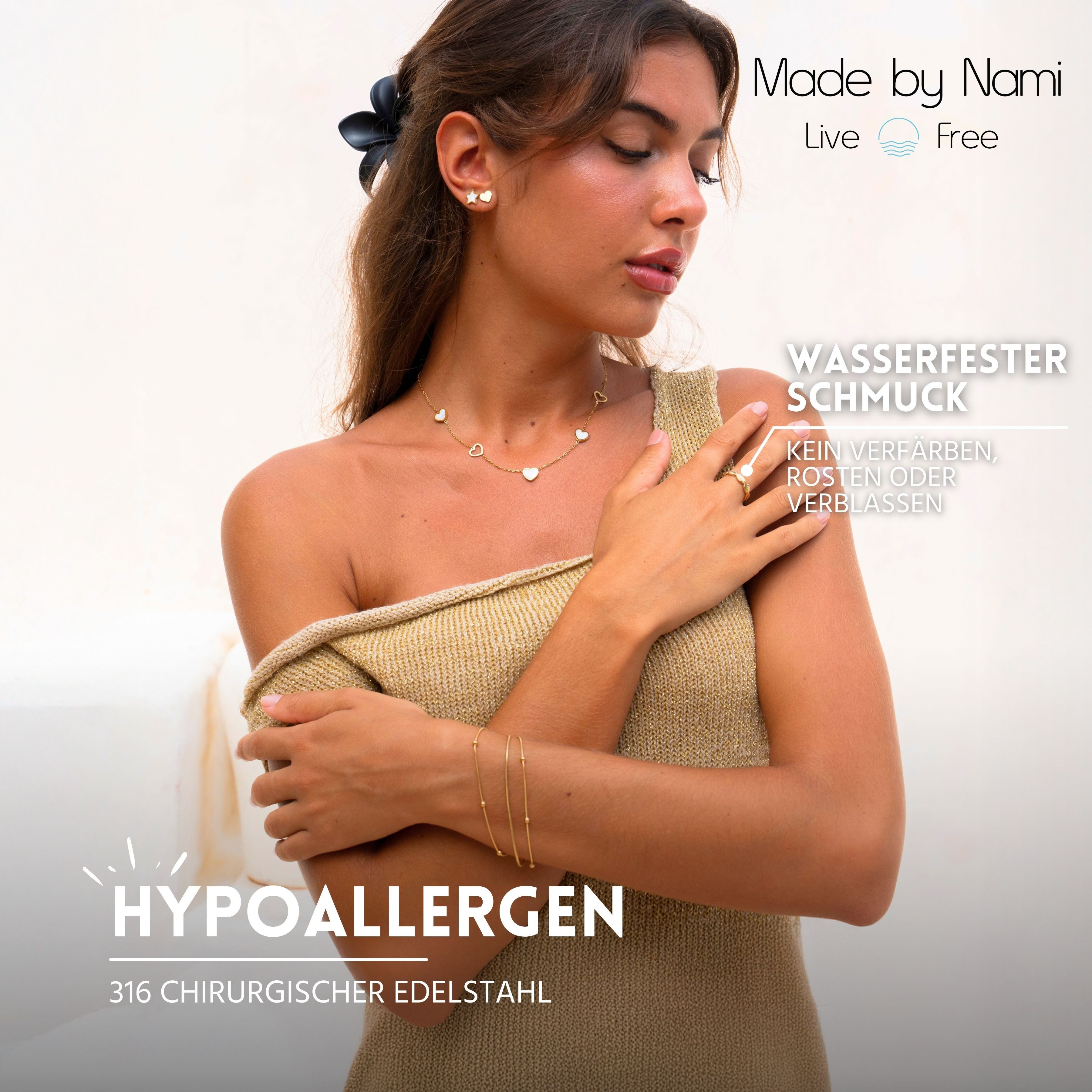 Made by Nami Fingerring Breiter Goldener Boho Edelstahl Ring Blätter-Design günstig online kaufen