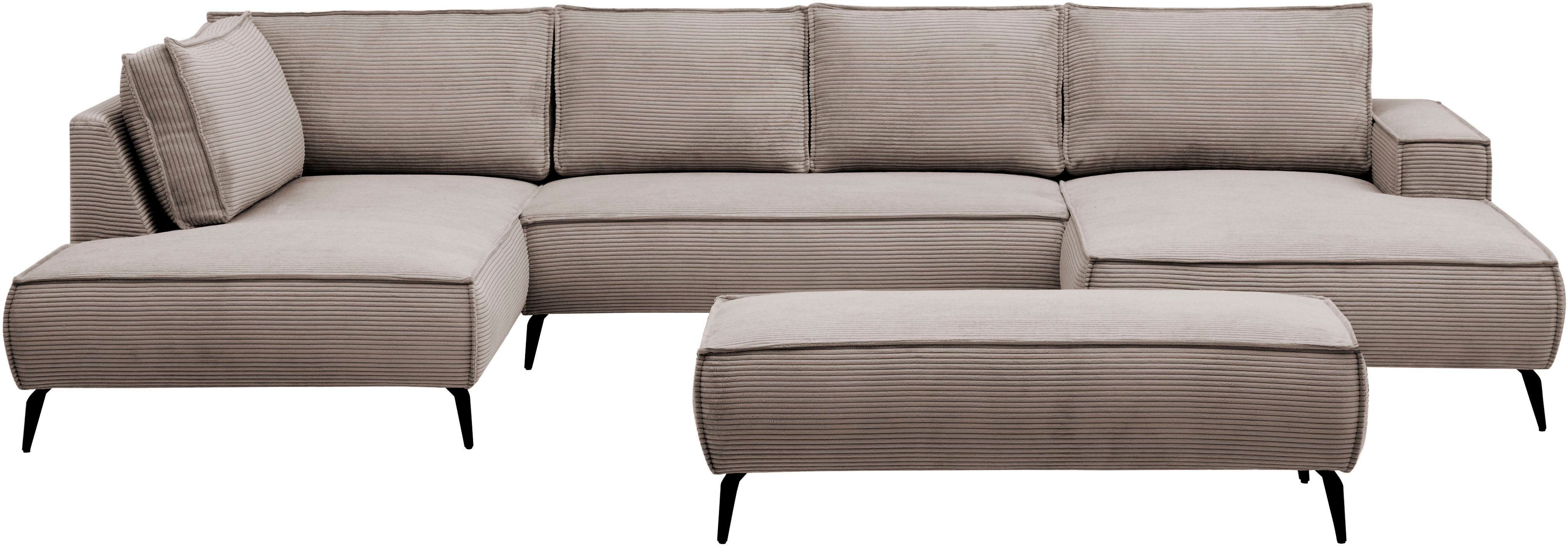 Home affaire Wohnlandschaft mit Hocker, TVINNU, moderne U-Form in Cord oder Leinenoptik, Set 2 Teile, Recamiere rechts/links, stellbar zum Schlafsofa (Krokodilverbinder)