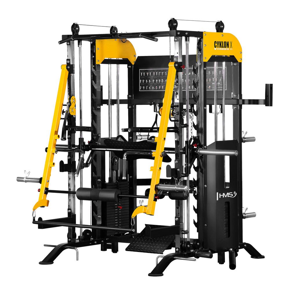 HMS Kraftstation Multipresse Kabelzugstation Fitnessstation, 40 Gewichtsblöcke (Spar-Set, 1-tlg., 263 x 250 x 221 cm stabil), 2 x 100 kg Steckgewichte, Multipresse, Seilzug