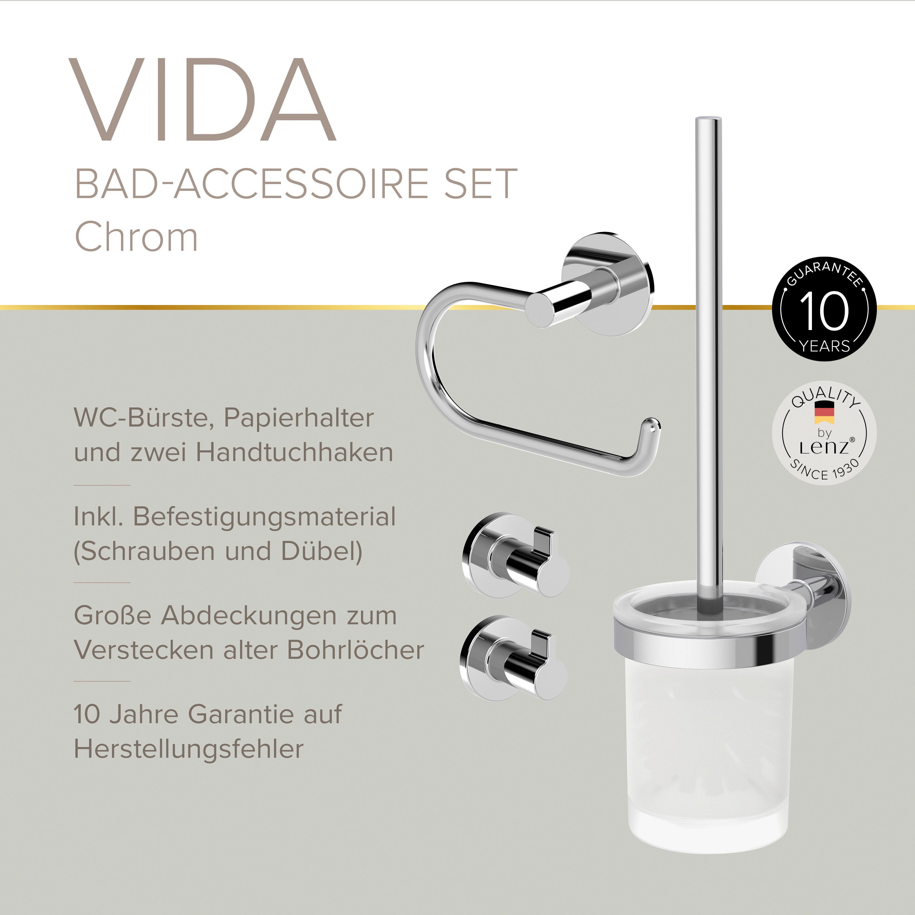 Lenz Badaccessoire-Set HYGGE, 4-teilig, Set mit runden Handtuchhaken