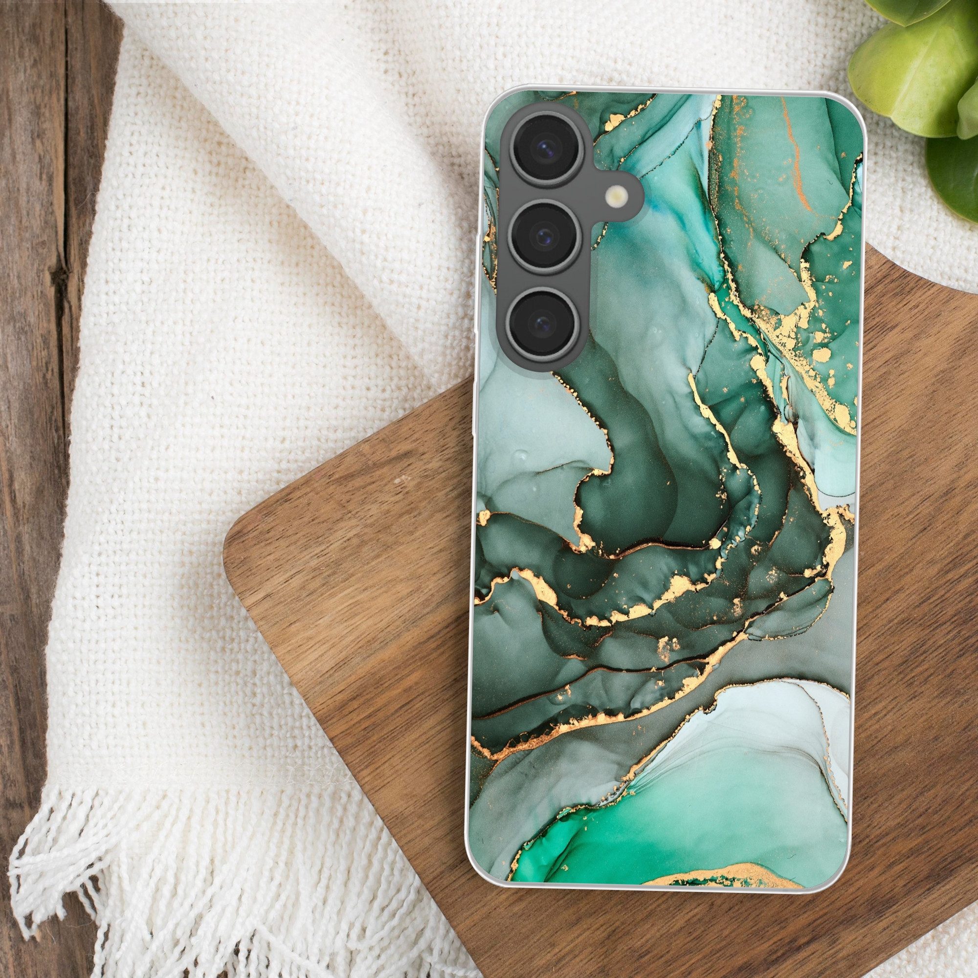 MuchoWow Handyhülle für Samsung Galaxy S24 Plus Gold - Marmor - Grün - Luxus - Marmoroptik, Phone Case, Silikon, Schutzhülle Dünn