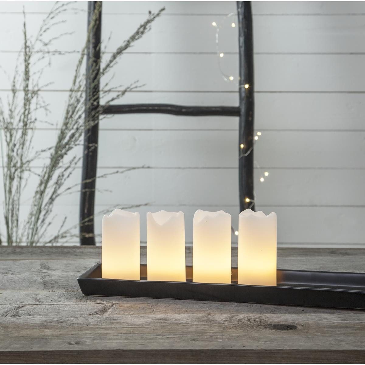 MARELIDA LED-Kerze LED Kerzenset Adventskerzen Echtwachs flackernd Timer Fernb. 4St weiß, LED Classic, warmweiß (2100K bis 3000K)