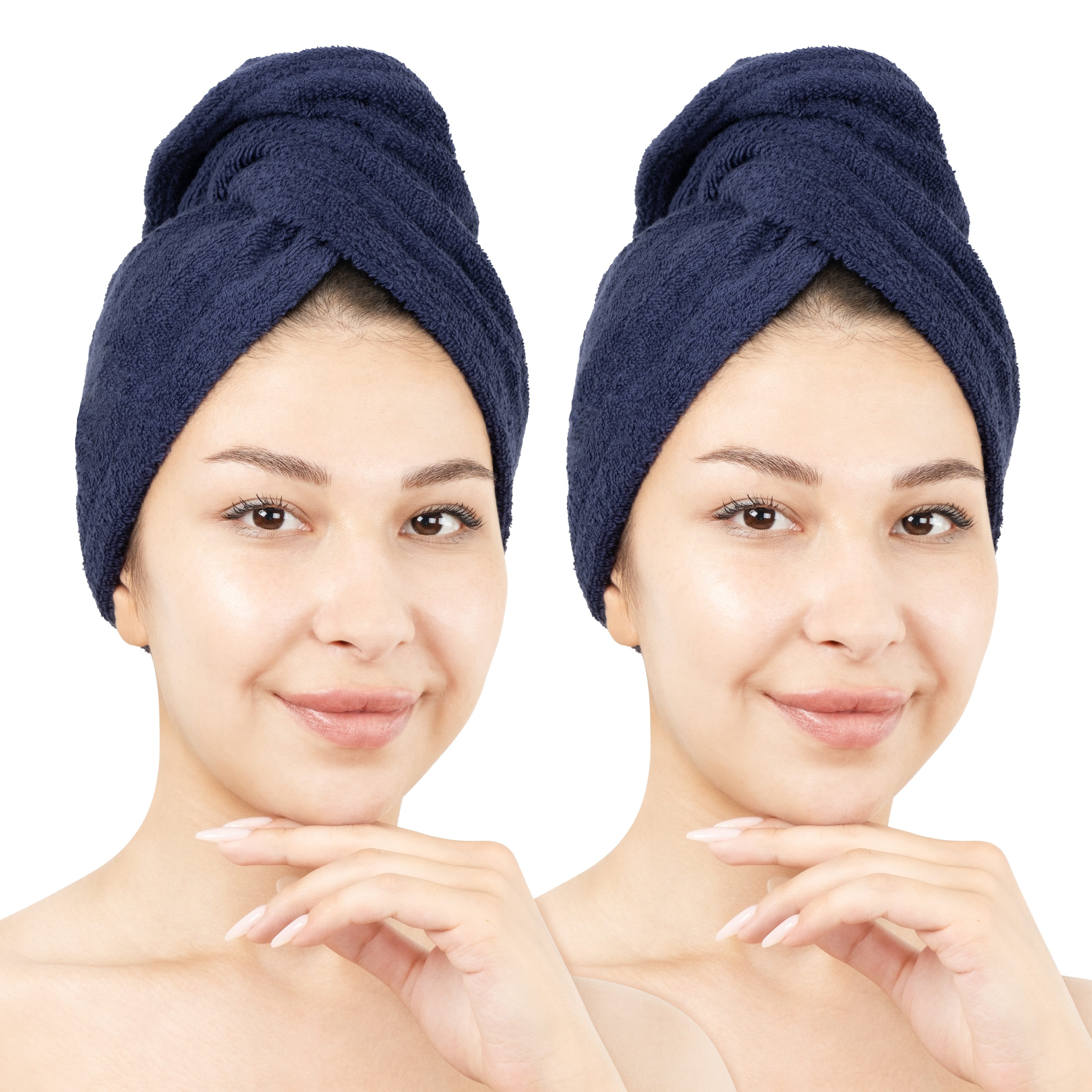 HAMMETEX Turban-Handtuch 2er Set Haarturban Damen, 100% Baumwolle, Flauschig & Schnelltrocknend, Frottier (Set, 2-St), Uni-Farben, weich