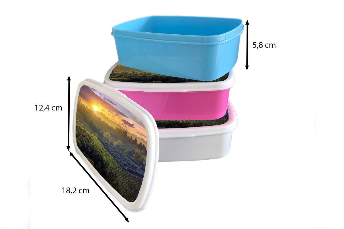 MuchoWow Toskana Landschaft - und weiß Brotdose, für Brotbox Kunststoff, Sonne, Mädchen Jungs Lunchbox Kinder (2-tlg), Erwachsene, für - und