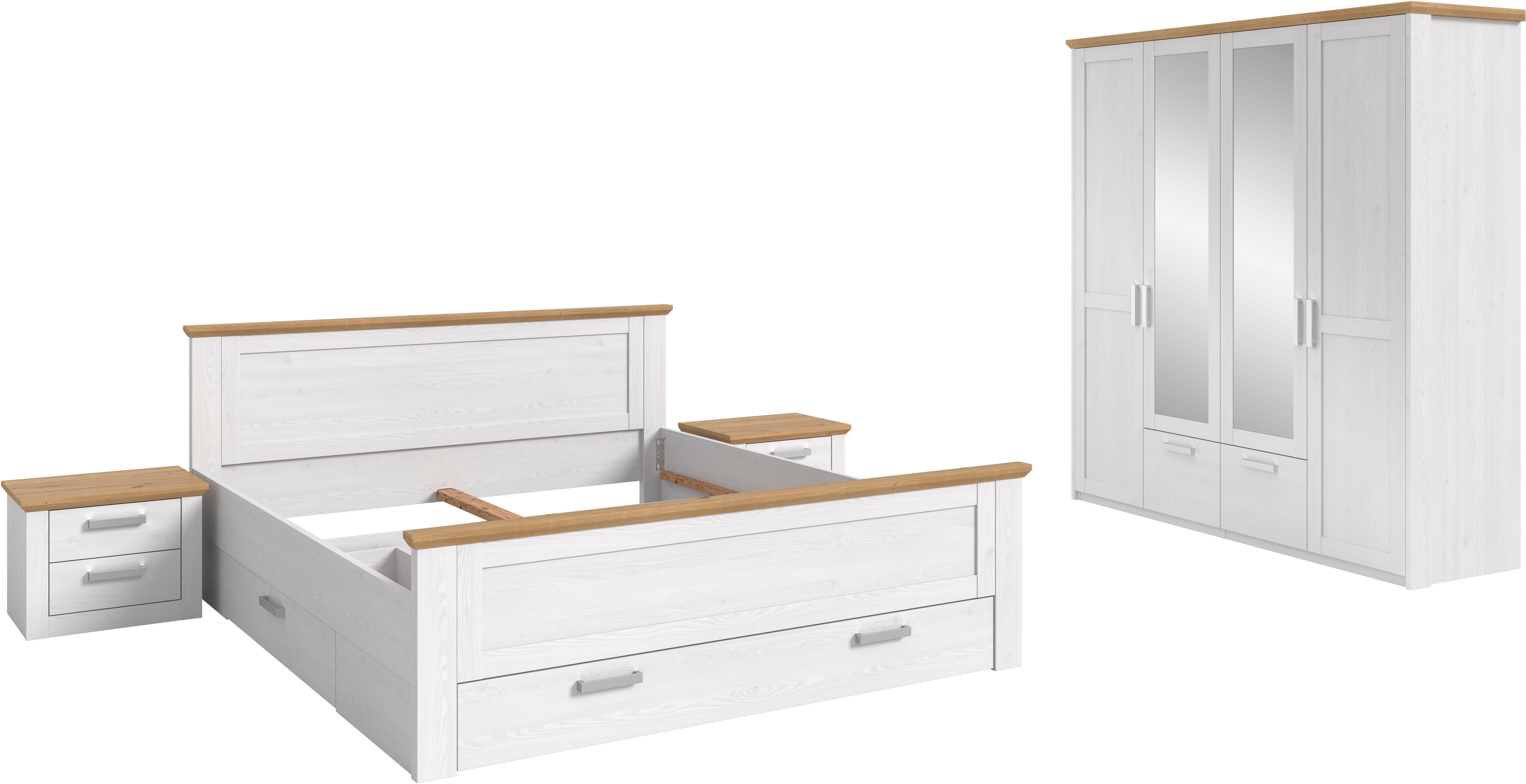 Home affaire Schlafzimmer-Set COSENZA, 4-teilig, Kleiderschrank, Bett & 2x Nachttische, (4-tlg., Matratzengröße 180x200 cm, viel Stauraum, ohne Lattenrost & Mat – Bild 3 von 5