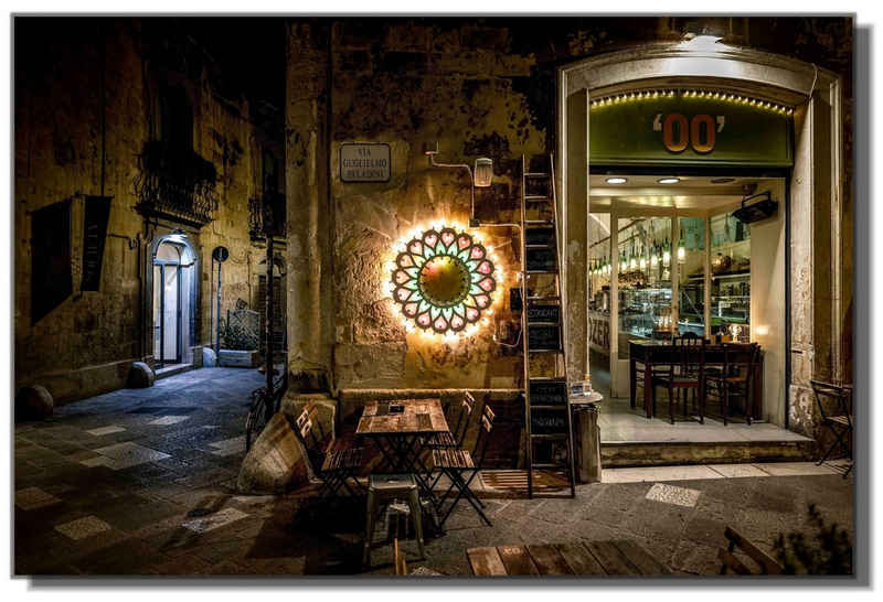 Victor (Zenith) Acrylglasbild Ein Licht in der Nacht, Städte, in 80x120cm, Glasbilder Italien Cafe, Wanddeko