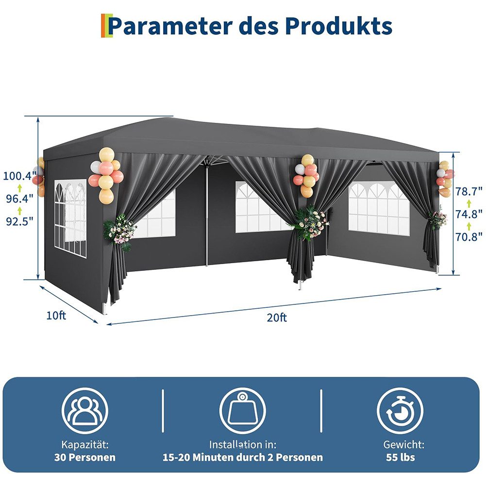 GarveeMore Pavillon Mit 6 Abnehmbaren Seitenwänden,Partyzelt,Überdachungsze günstig online kaufen