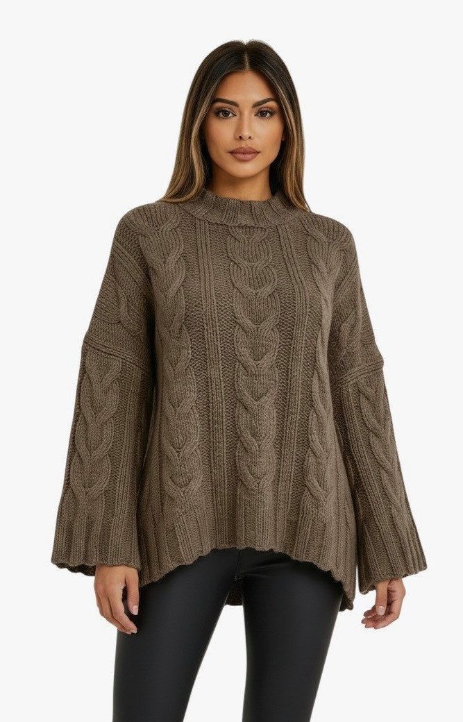 Longpullover WORLDCLASSCA Strickpulllover Oversize Lang Zopf Muster Winter Pulli