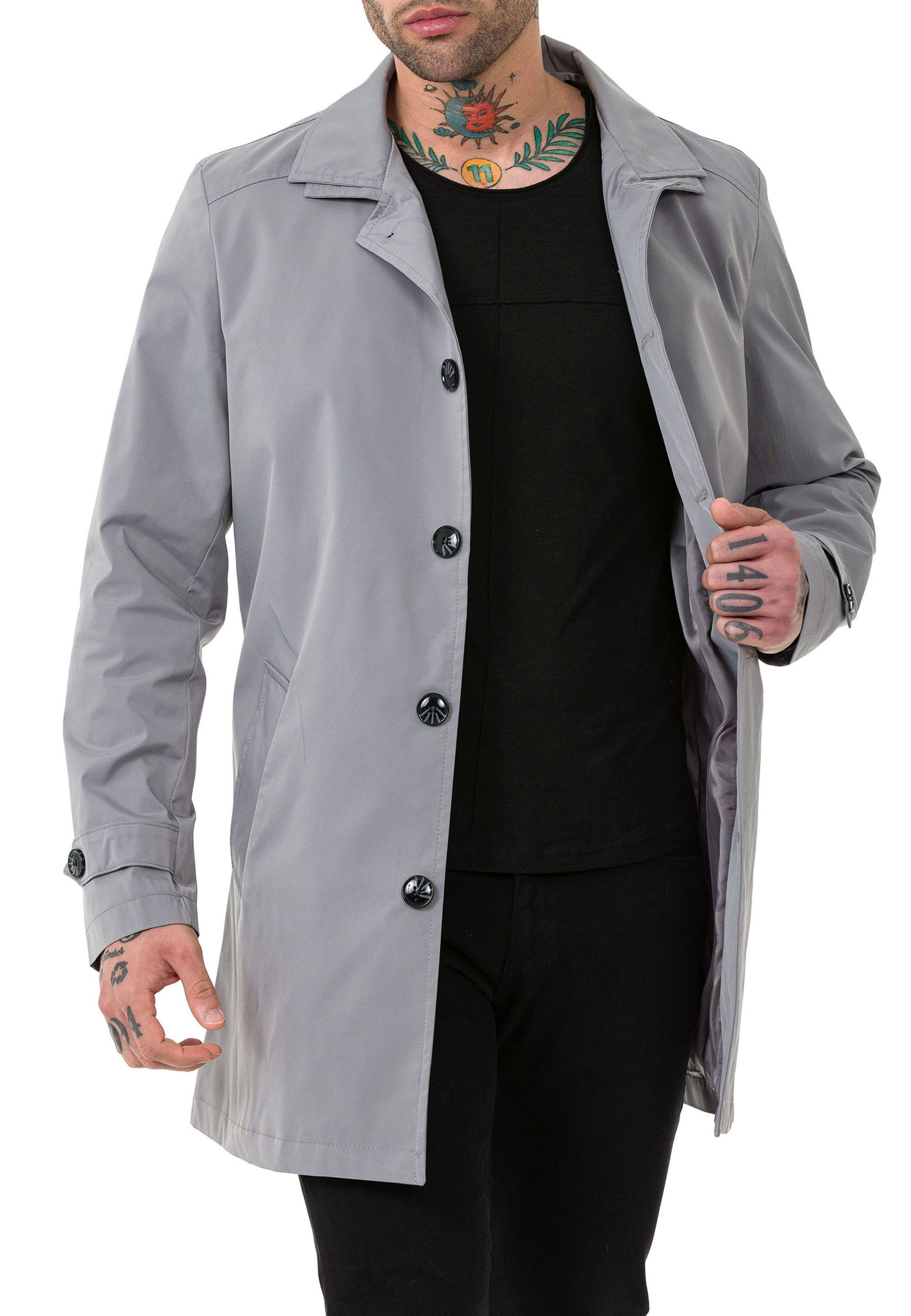 Premium Kurzmantel eleganter RedBridge Trenchcoat Qualität Grau