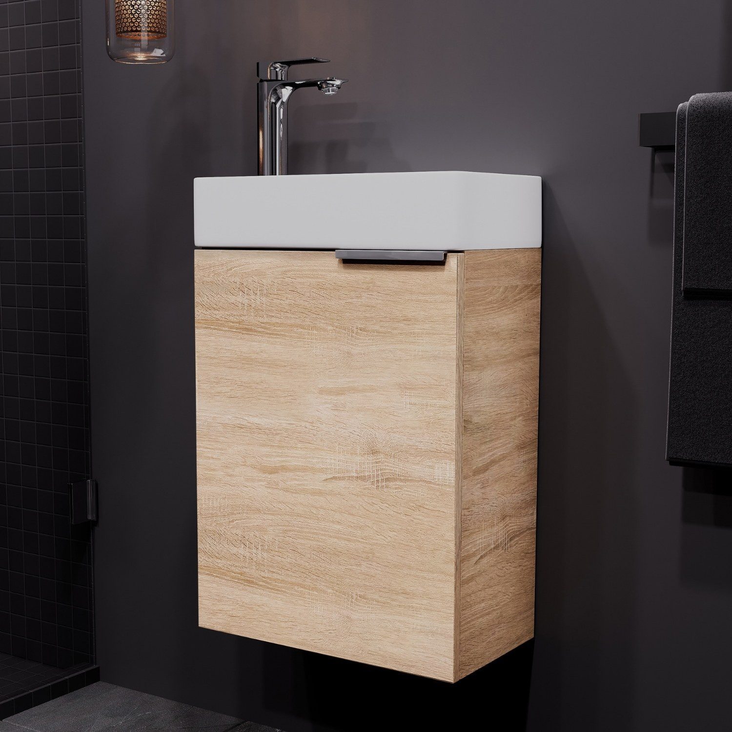 Planetmöbel Waschtisch Waschbeckenunterschrank 40cm Sonoma Eiche günstig online kaufen