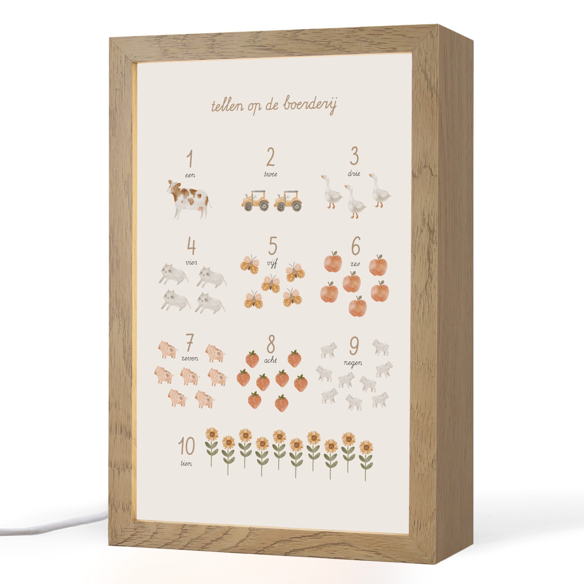 OnlyWow Nachttischlampe Lightbox Zählen von Zahlen - Pädagogisch - Zahlen lernen - Bauernhof -, Dimmbar, Farbwechsel, LED, Warmweiß, Kaltweiß, Neutralweiß Einstellbar, Kinderzimmer, Dimmbar, mit Kabel, Nachtlampe, LED, Tischleuchte