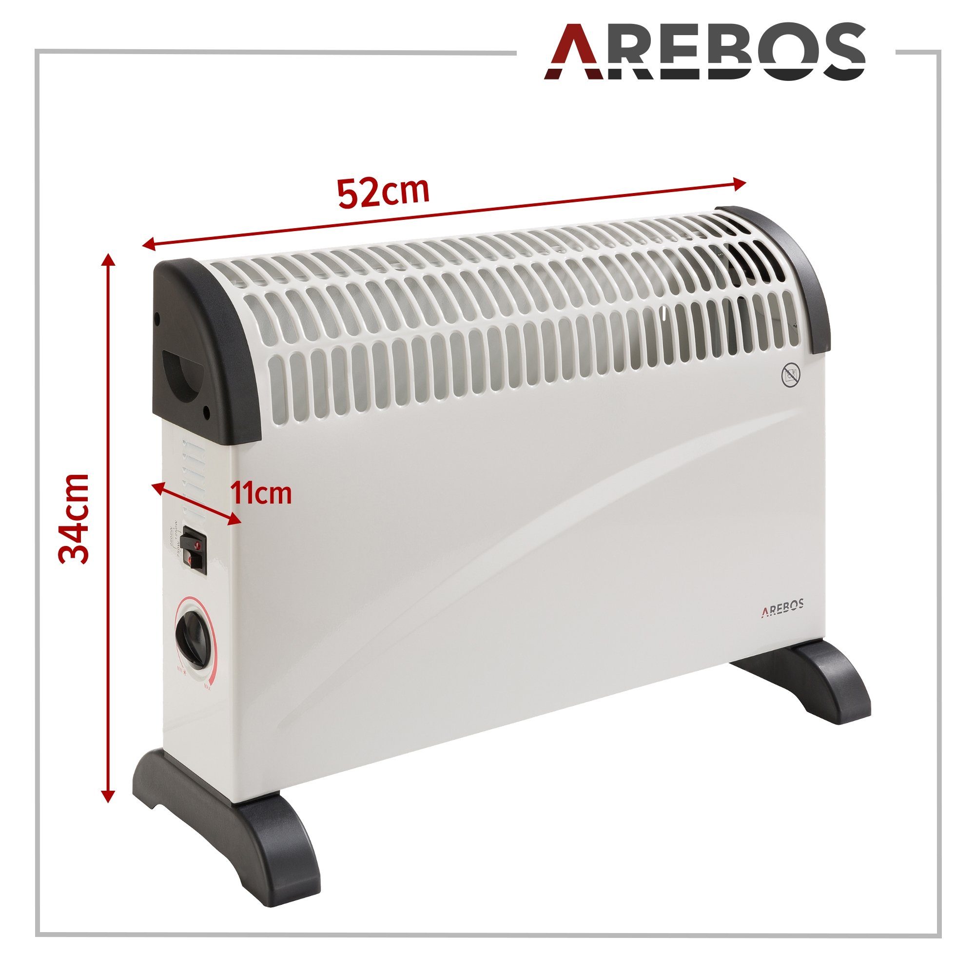 Arebos Konvektor 2x Standfüße, 2000 2000 Frostwächter-Funktion, W Watt, Thermostat