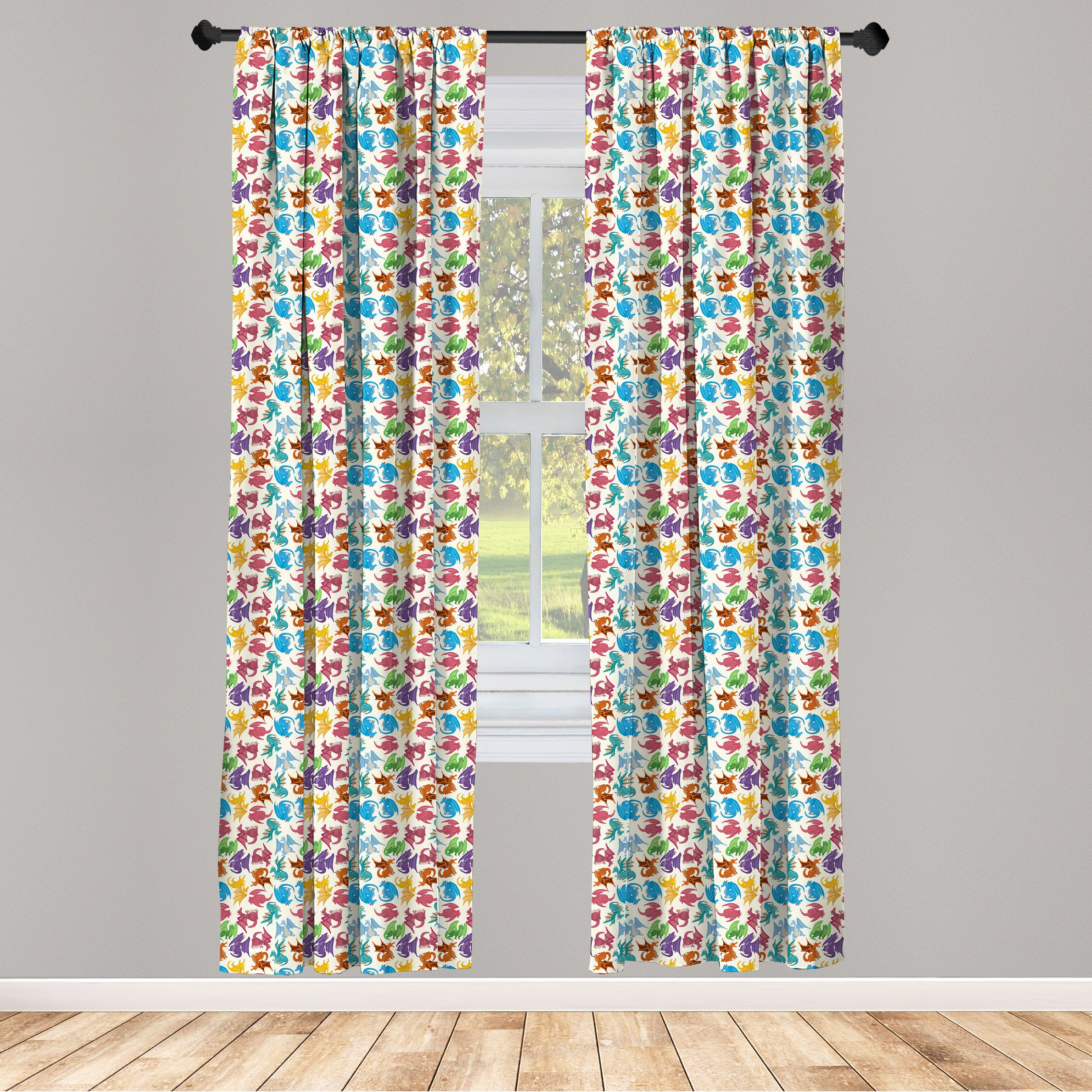 Gardine Vorhang für Wohnzimmer Schlafzimmer Dekor, Abakuhaus, Microfaser, Drachen Kinder-Muster Farbige