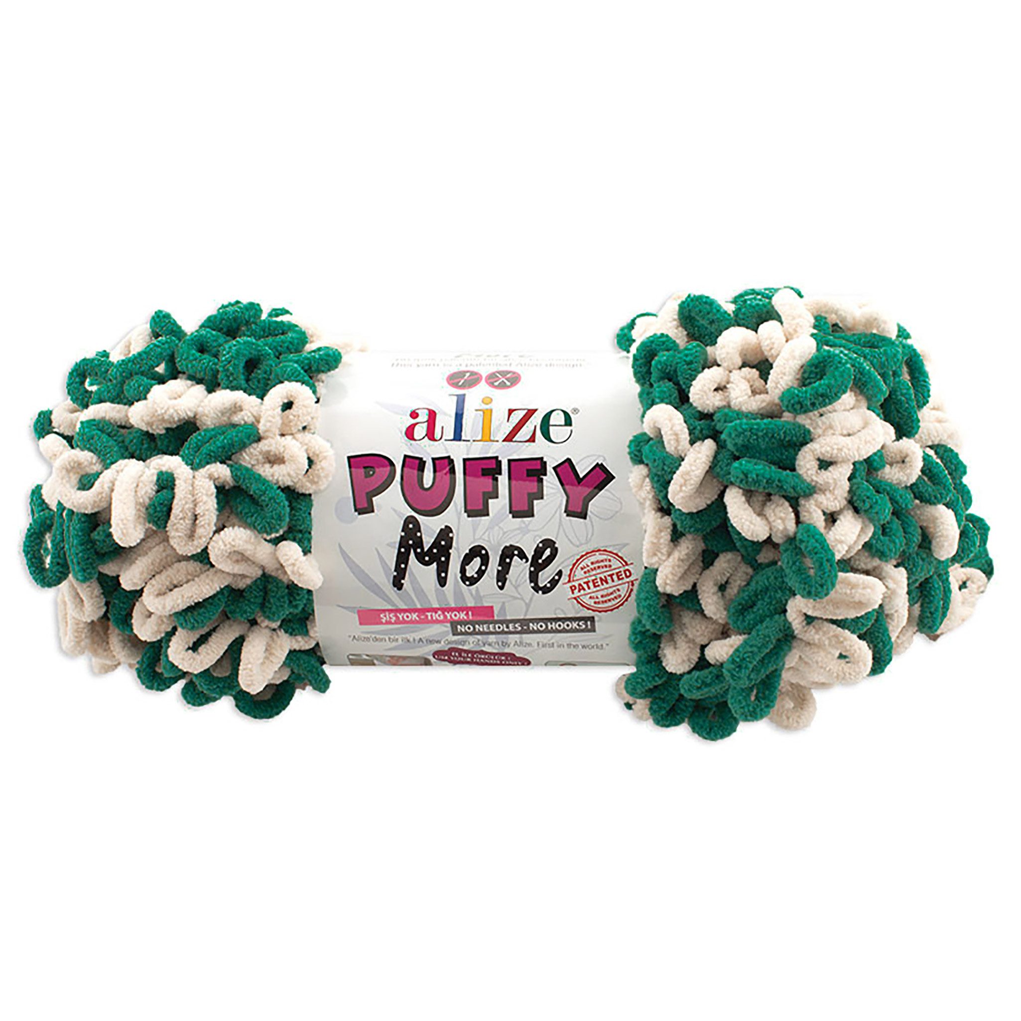 Alize 10 x 150g Strickgarn Alize Puffy More Color Häkelwolle, 115 m (Paket, 10-St), 6542 creme-petrol