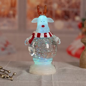 etc-shop LED Dekolicht, Weihnachtsdeko Rentier Tischlampe LED Farbwechsel Glitter Schneekugel