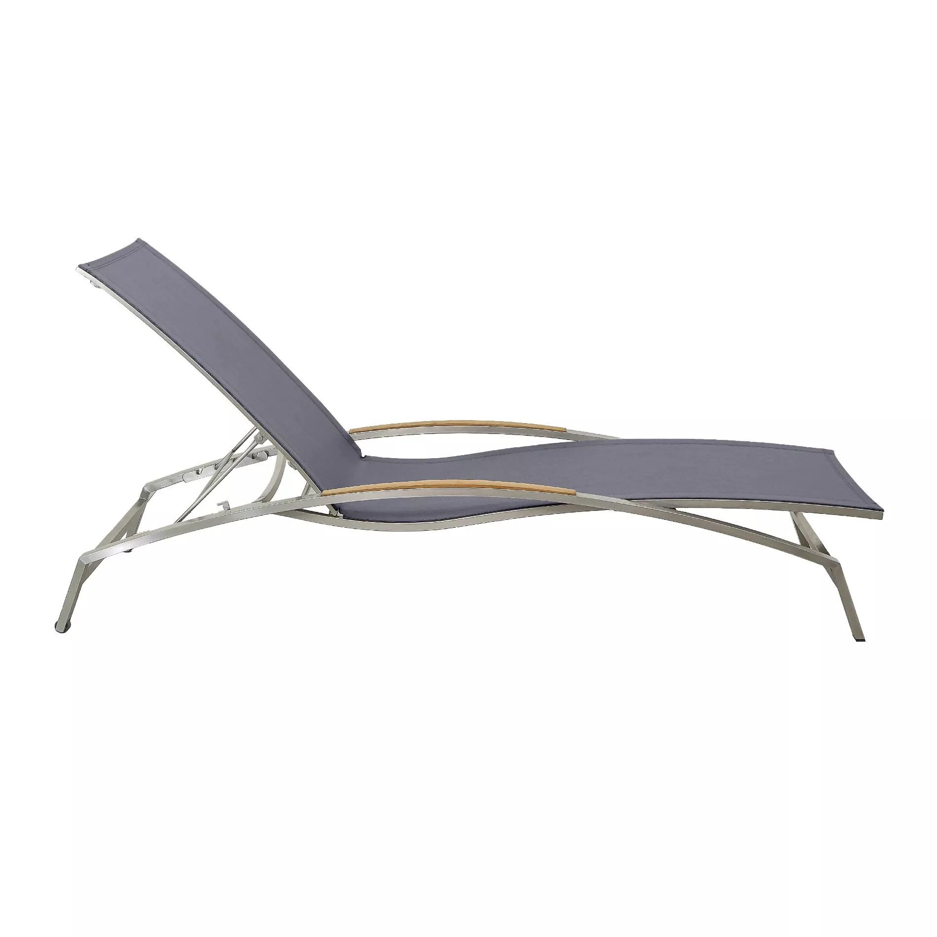 CASA DOMA Gartenliege Mineo, 4-fach verstellbare Sonnenliege, 2 Rollen, Edelstahl, Teakholz-Armlehnen, Sunproof® Gewebe
