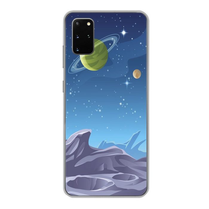 MuchoWow Handyhülle Eine Illustration der Mondoberfläche mit sichtbaren Planeten Phone Case Handyhülle Samsung Galaxy S20 Plus Silikon Schutzhülle