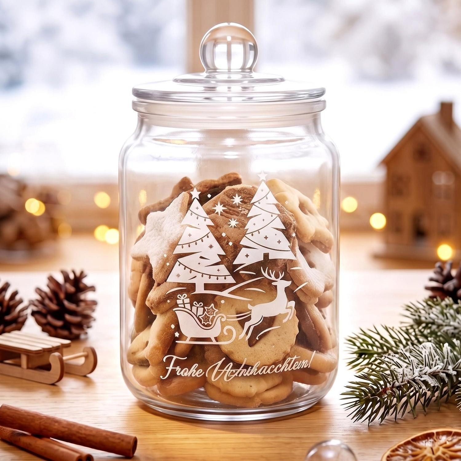 LuxusKollektion Keksdose Glasdose Keksdose Frohe Weihnachten 1L Geschenkset, Glas