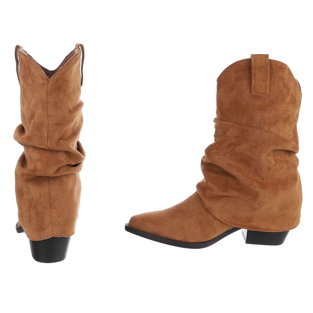 Ital-Design Elegante Damen-Stiefel mit Blockabsatz und einzigartigem Design Westernstiefelette (90827539) Blockabsatz Stiefeletten in Camel