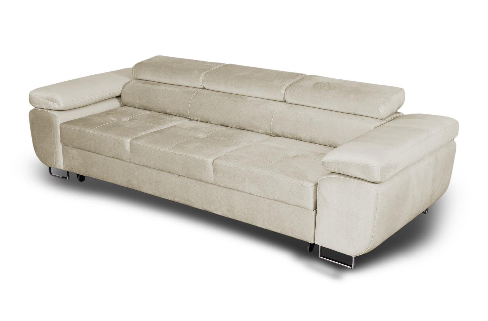 beige Schlaffunktion Schlafsofa Schlafsofa 04) modernen Beautysofa mit Kopfstütze, Couch Verstellbare Stil, Dreisitzer (monolith