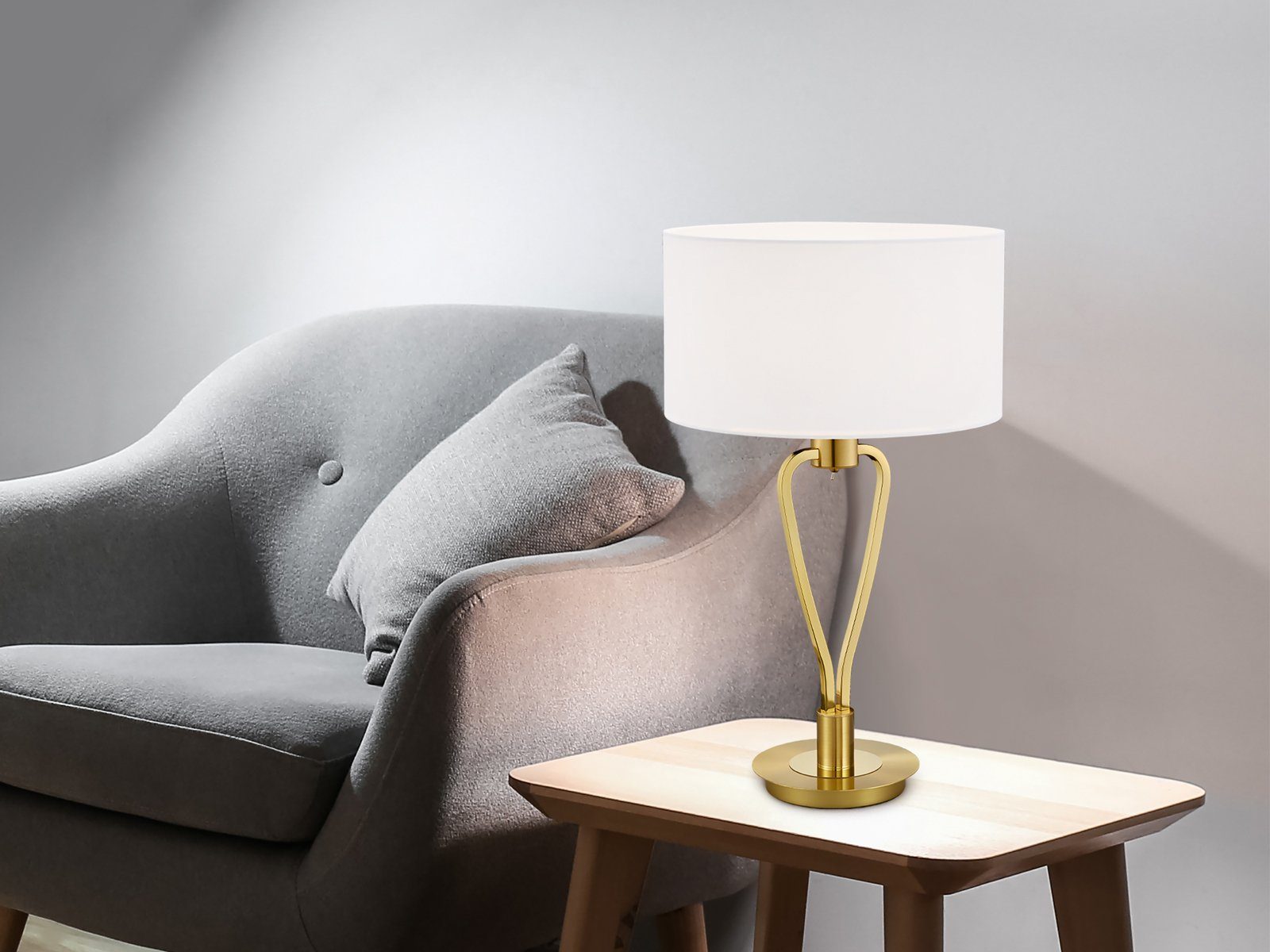 meineWunschleuchte LED Tischleuchte, LED wechselbar, Warmweiß, große Nachttisch-lampe Lampenschirm Design-klassiker gold-en Höhe 58cm