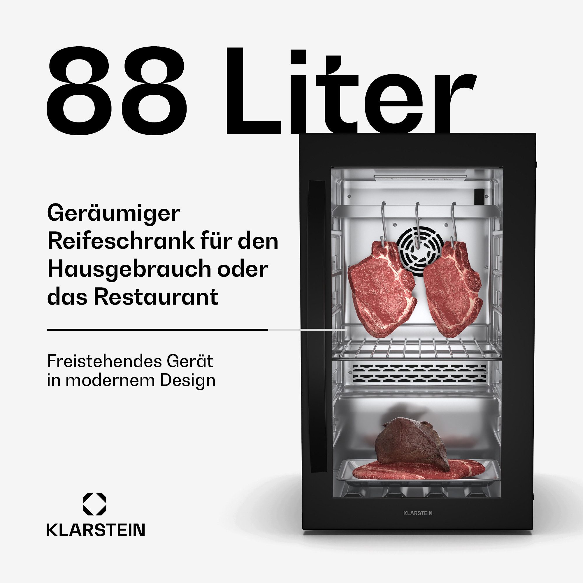 Klarstein Reifeschrank Steakhouse 88, 88 l, Elektrische Fleischkühlschrank LED Touch Kühlen 88 L
