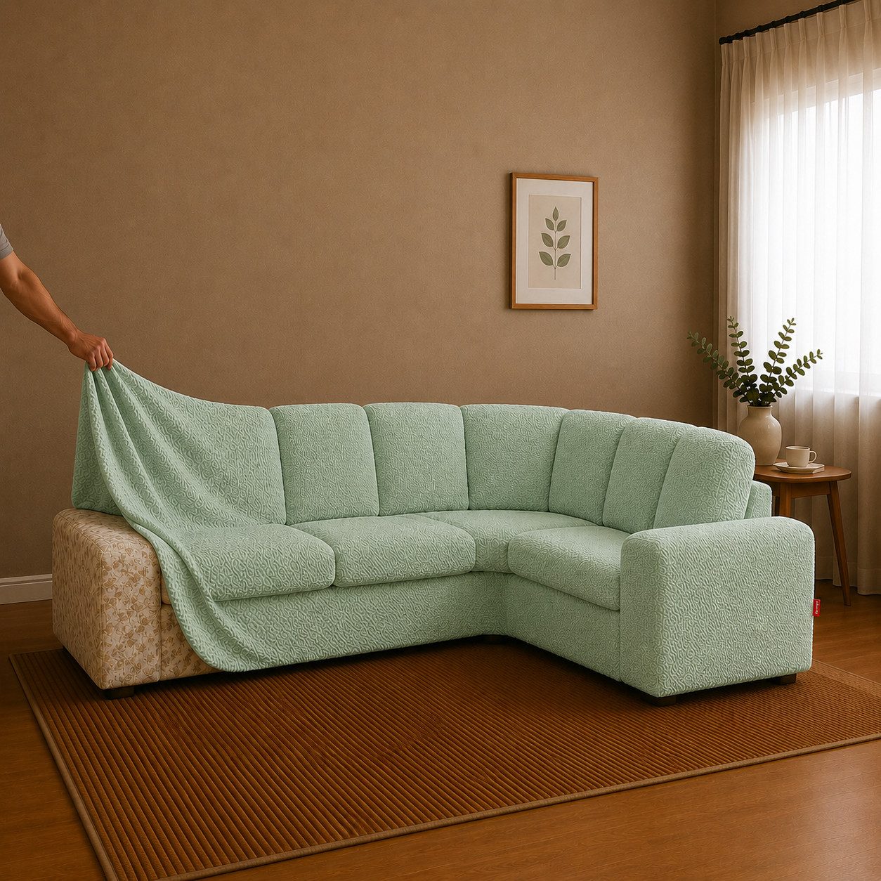 Belmarti Ecksofahusse 1-teiliger elastischer Ecksofabezug, made in Spain, elastisches Material, hochwertiger und langlebiger Baumwollmix