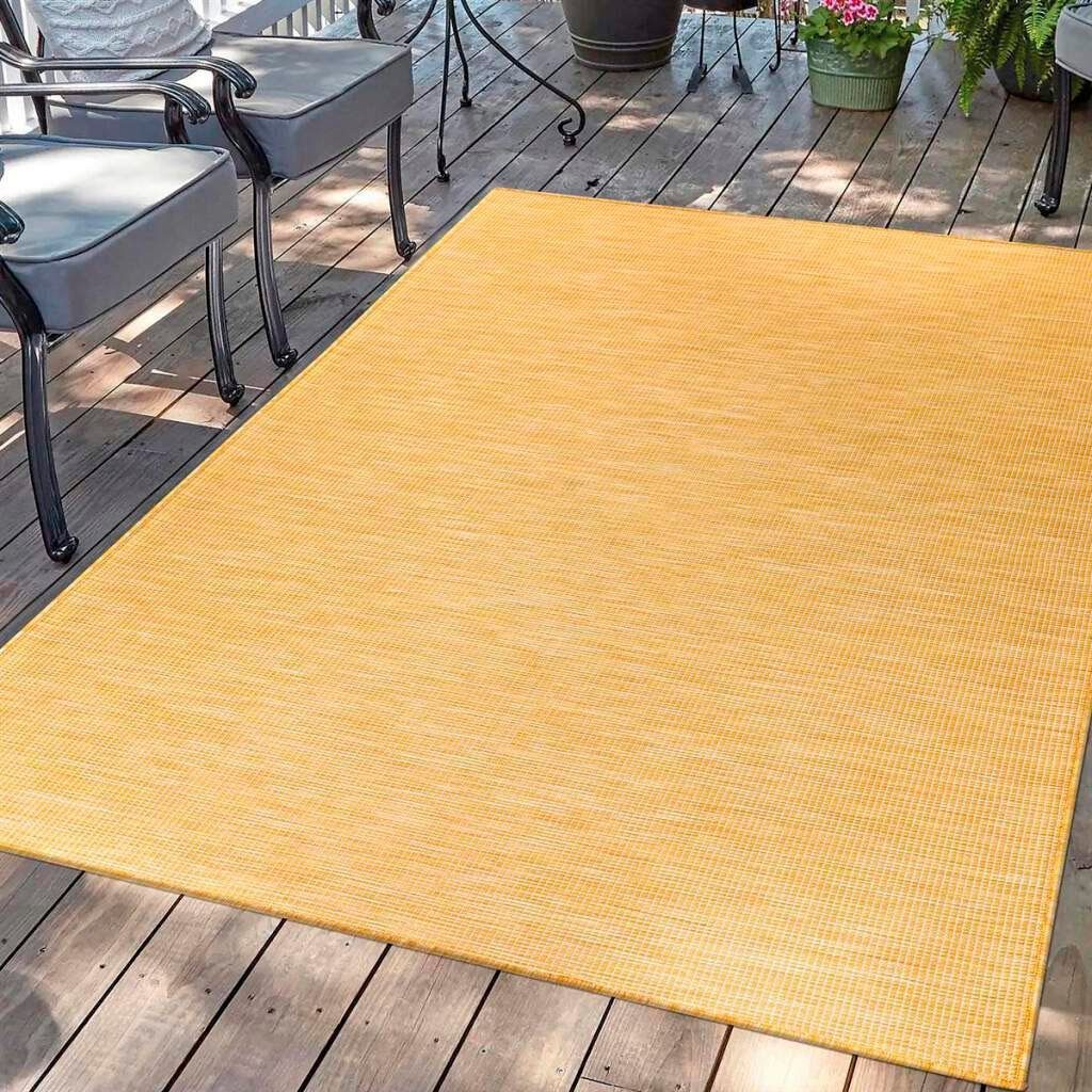Teppich Palm, Carpet gewebt & Wetterfest flach 5 Balkon, Küche, rechteckig, Höhe: für mm, UV-beständig, Terrasse, City, gelb