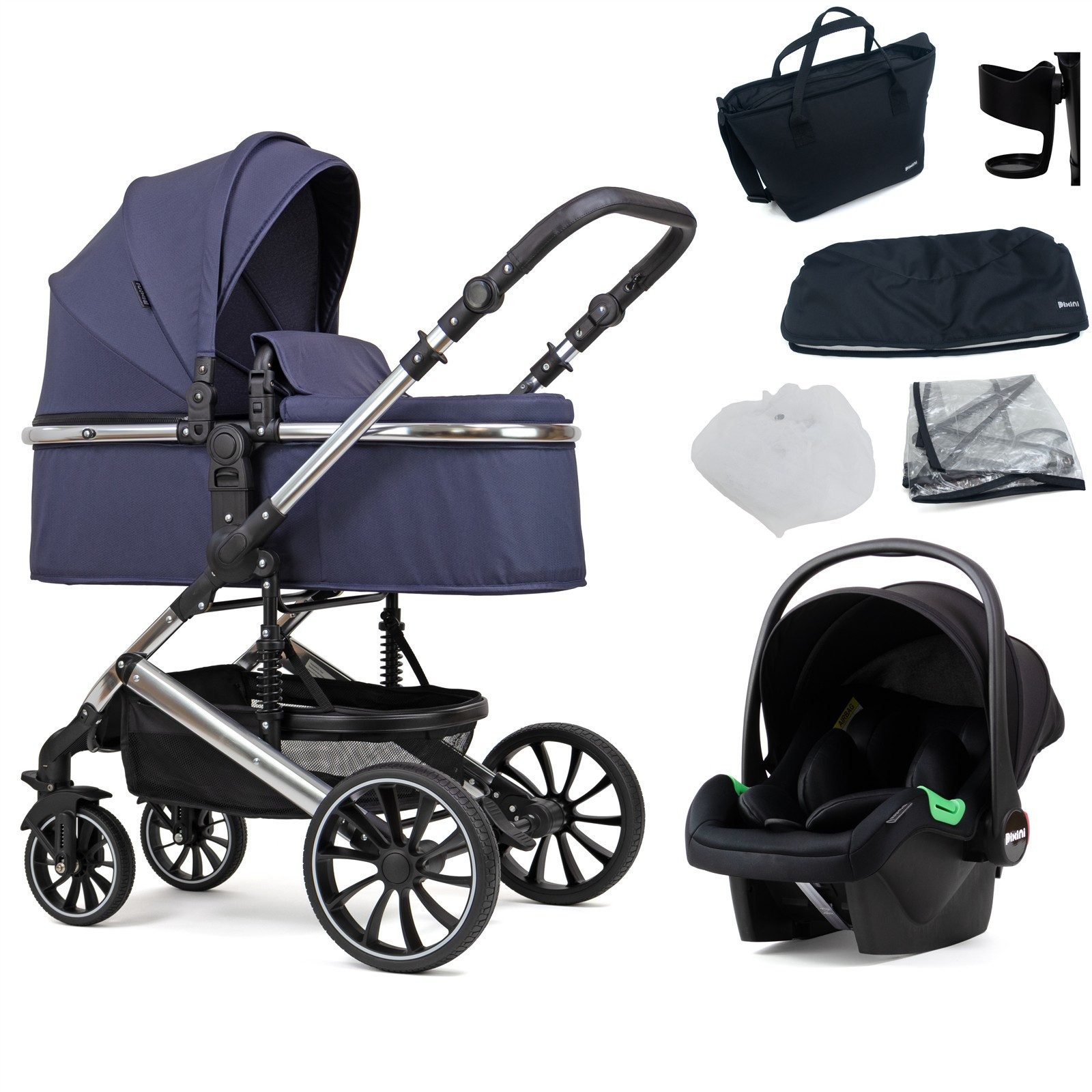 Pixini Kombi-Kinderwagen Pixini Kalani Kinderwagen 3in1 Set, Sicherheitsbügel