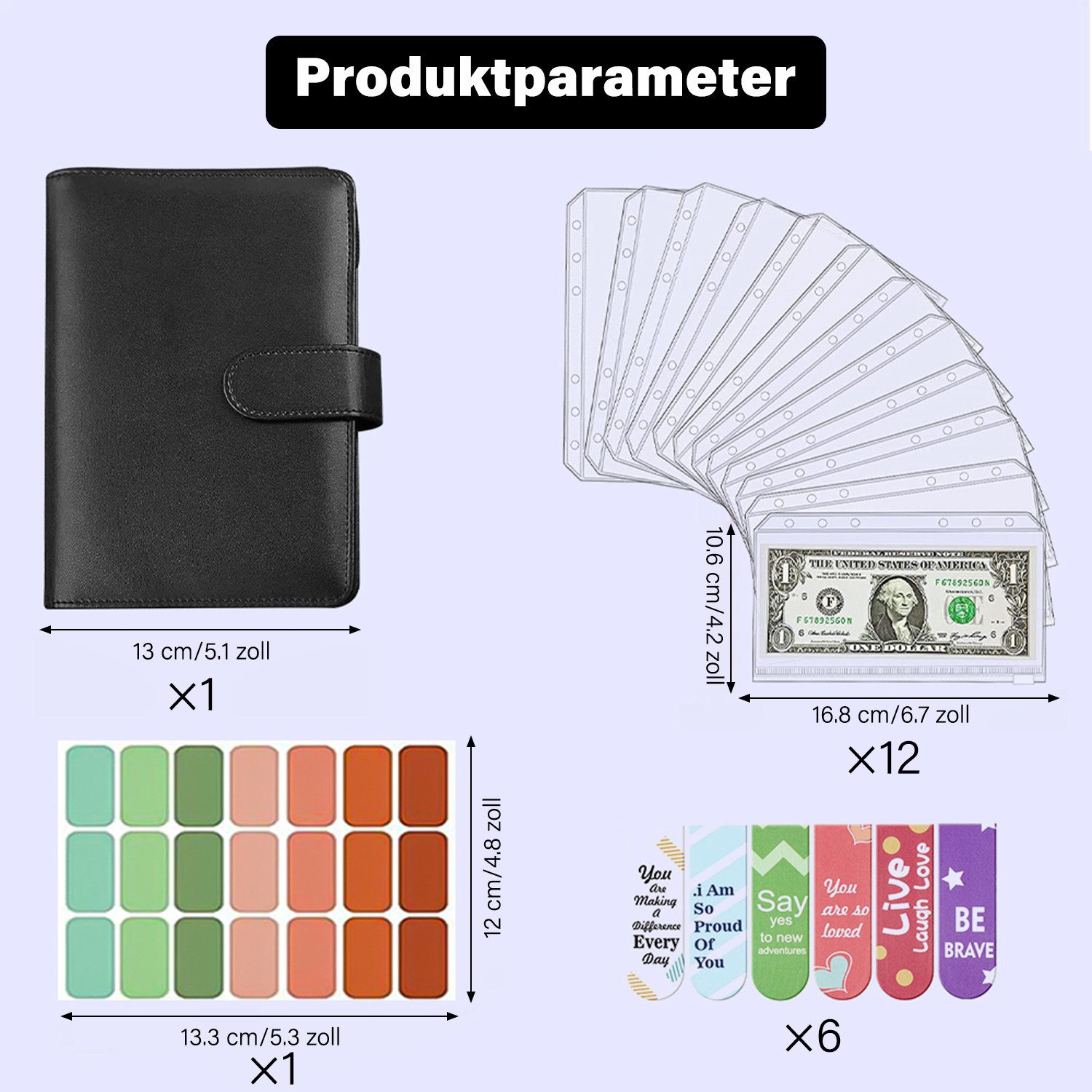MOPUEA Konferenzmappe A6 Budgetordner Ringbuchmappe Geldkassette aus Kunstleder (Schreibmappe, 1-St., Multifunktionale Geld- / Dokumentenmappe mit 12 Reißverschlussfächern), Kartenfächern und Budgetbögen für Haushalt, Büro und Reisen