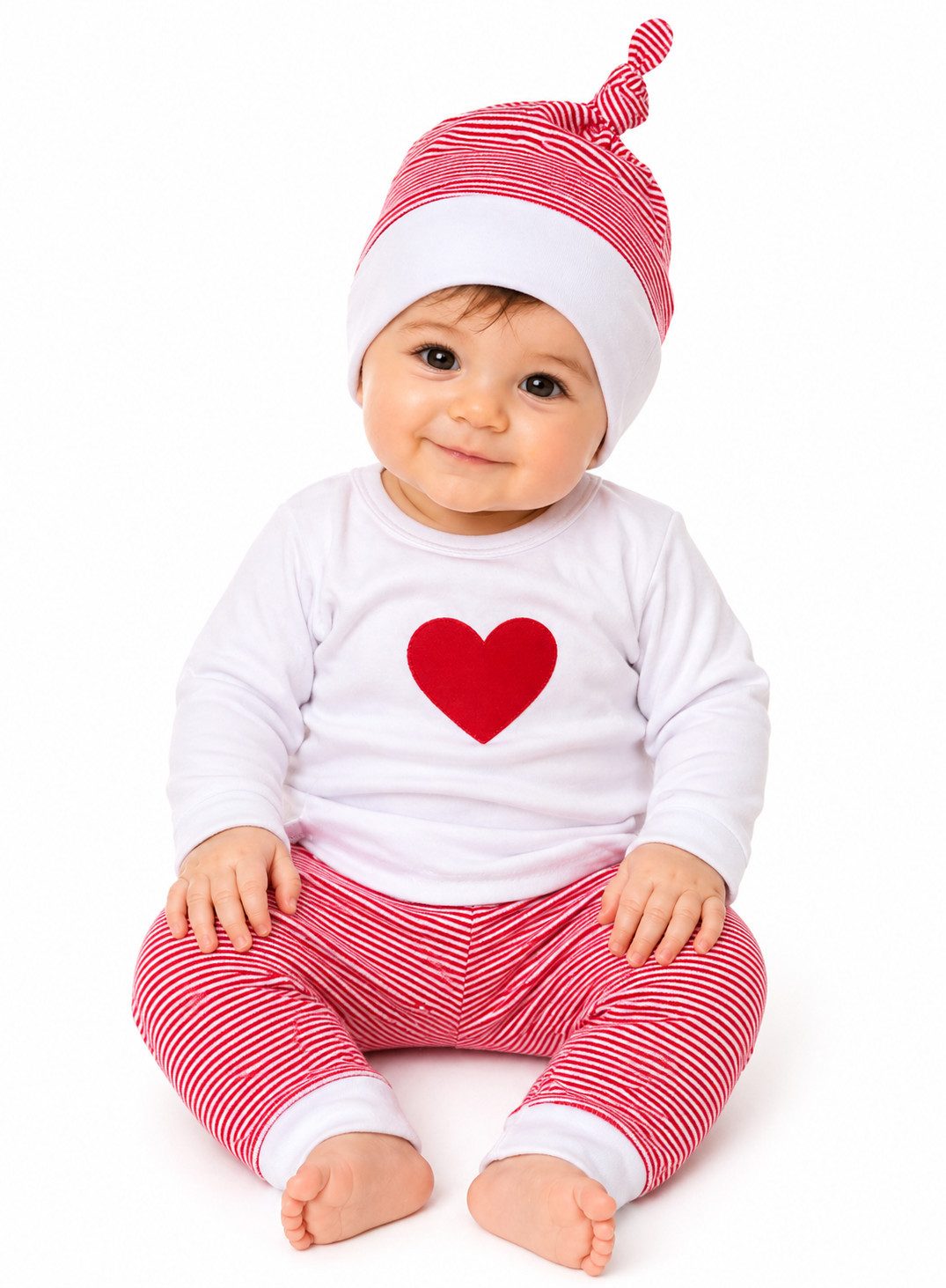 Langarmshirt & Hose Baby Anzug neutral Shirt Schlupfhose Mütze Set in weiß rot
