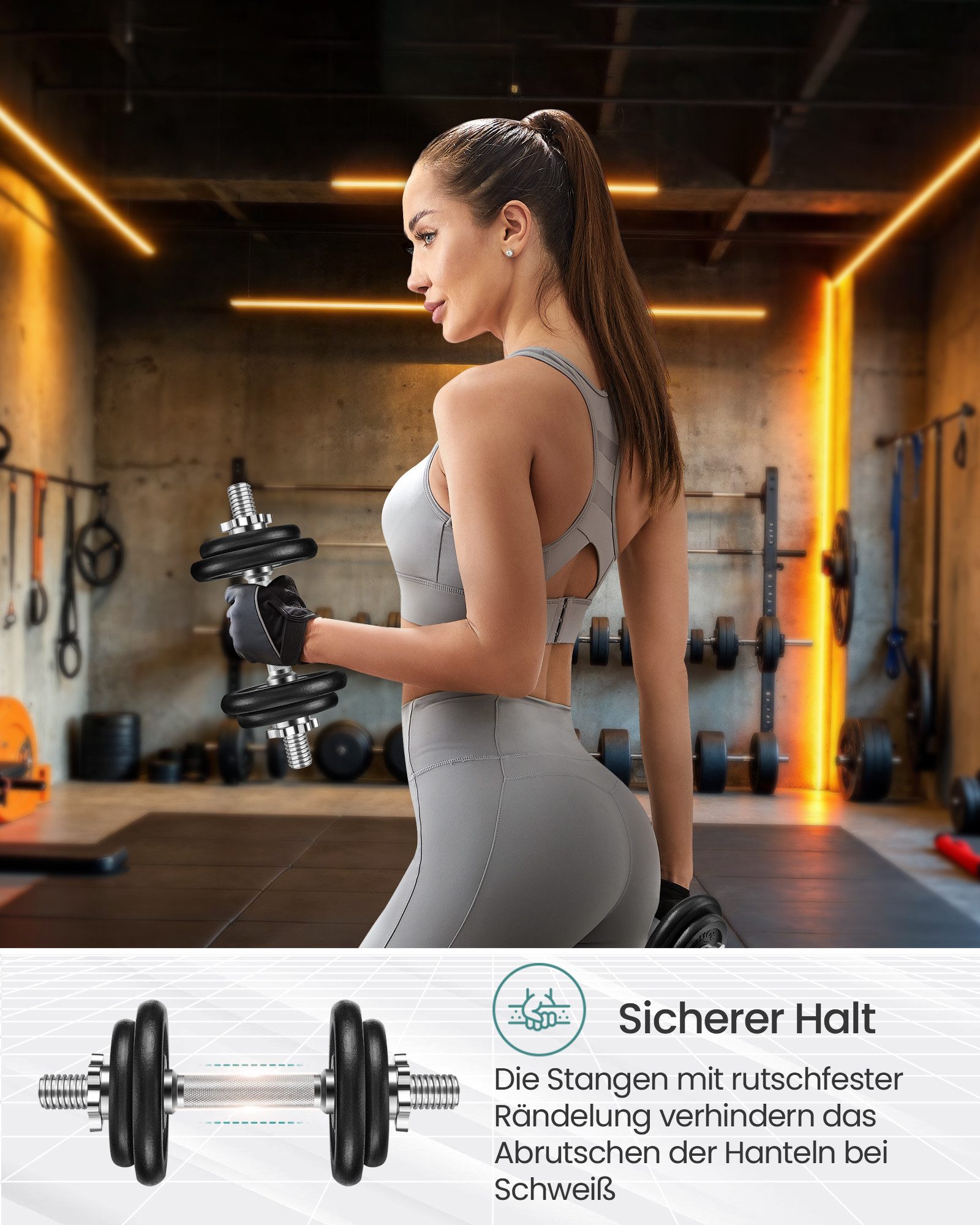 SONGMICS Kurzhantel SYL20/30/40T, Hantelset aus Gusseisen, 20/30/40 kg, verstellbar