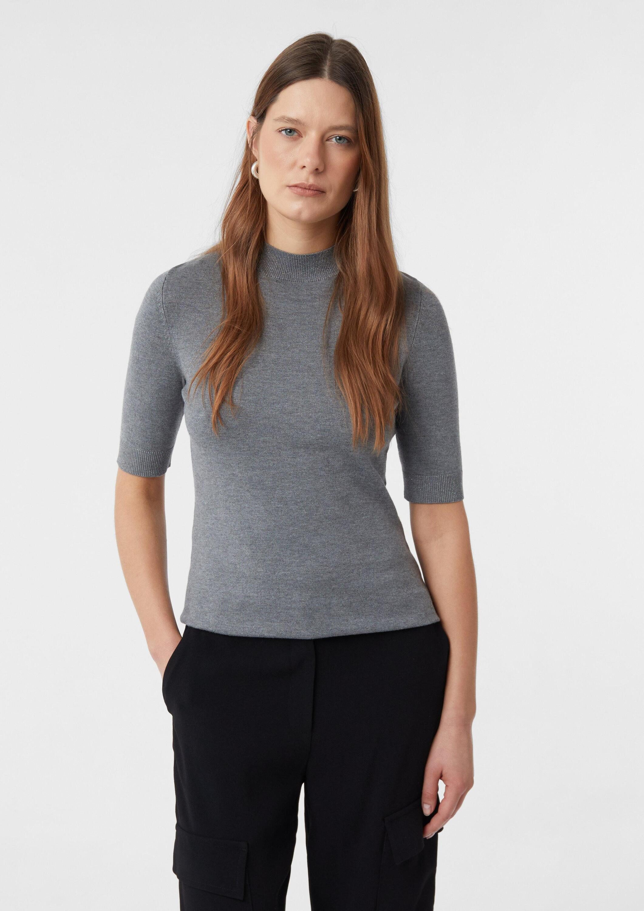 comma Kurzarmpullover Strickpullover Halbarm-Shirt mit Glitzergarn günstig online kaufen
