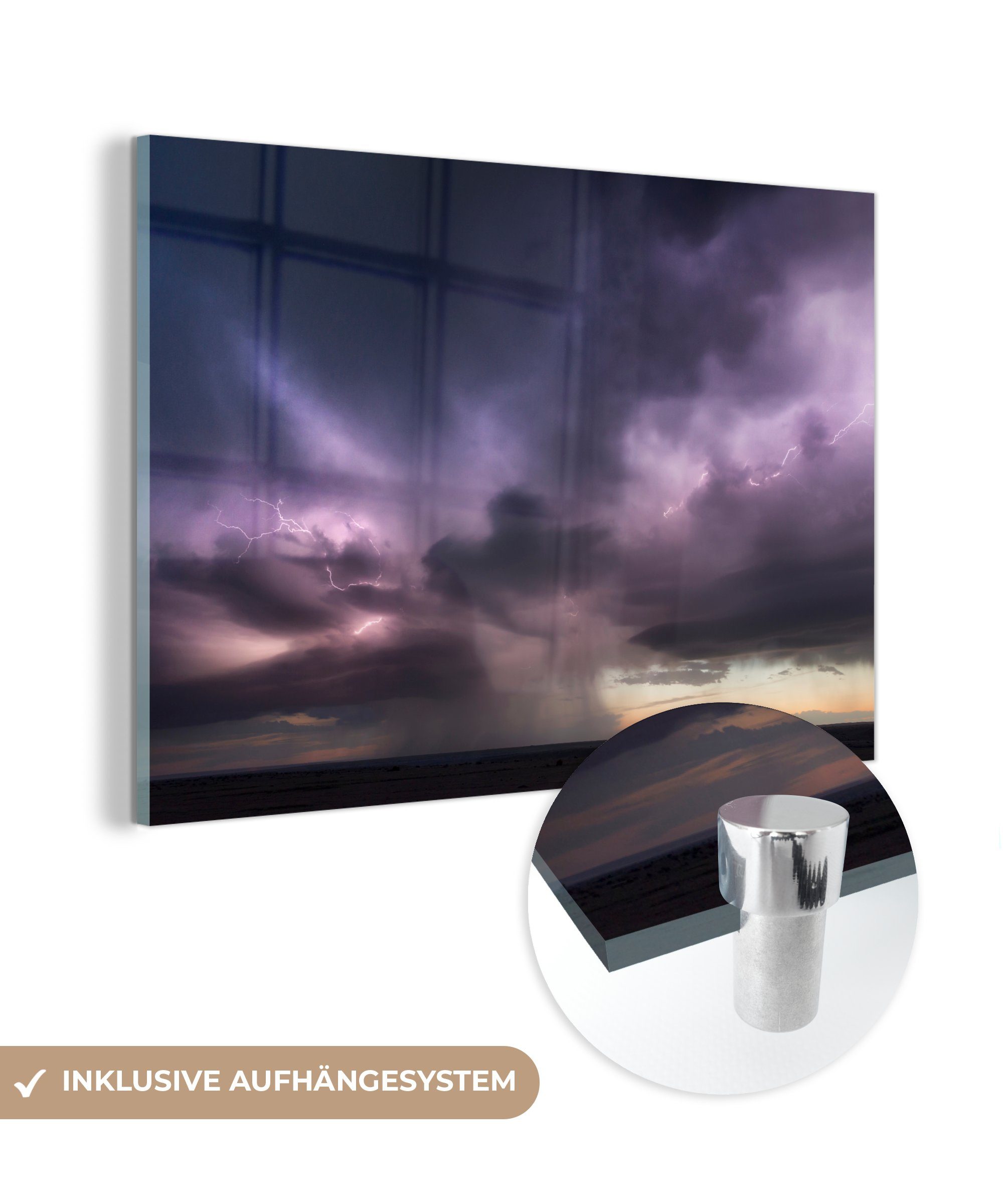 MuchoWow Acrylglasbild & mit Dunkle Acrylglasbilder Schlafzimmer Schattierungen, St), Wolken violetten (1 Wohnzimmer