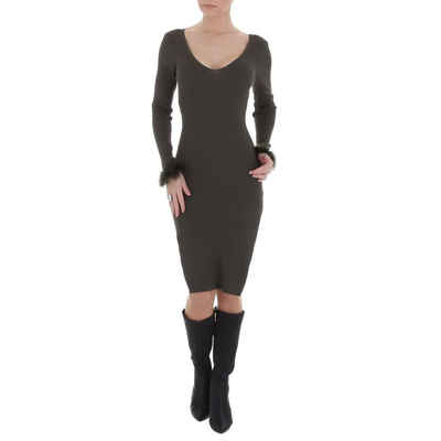Ital-Design Strickkleid »Damen Party & Clubwear« Federn Stretch Strickoptik Minikleid in Khaki