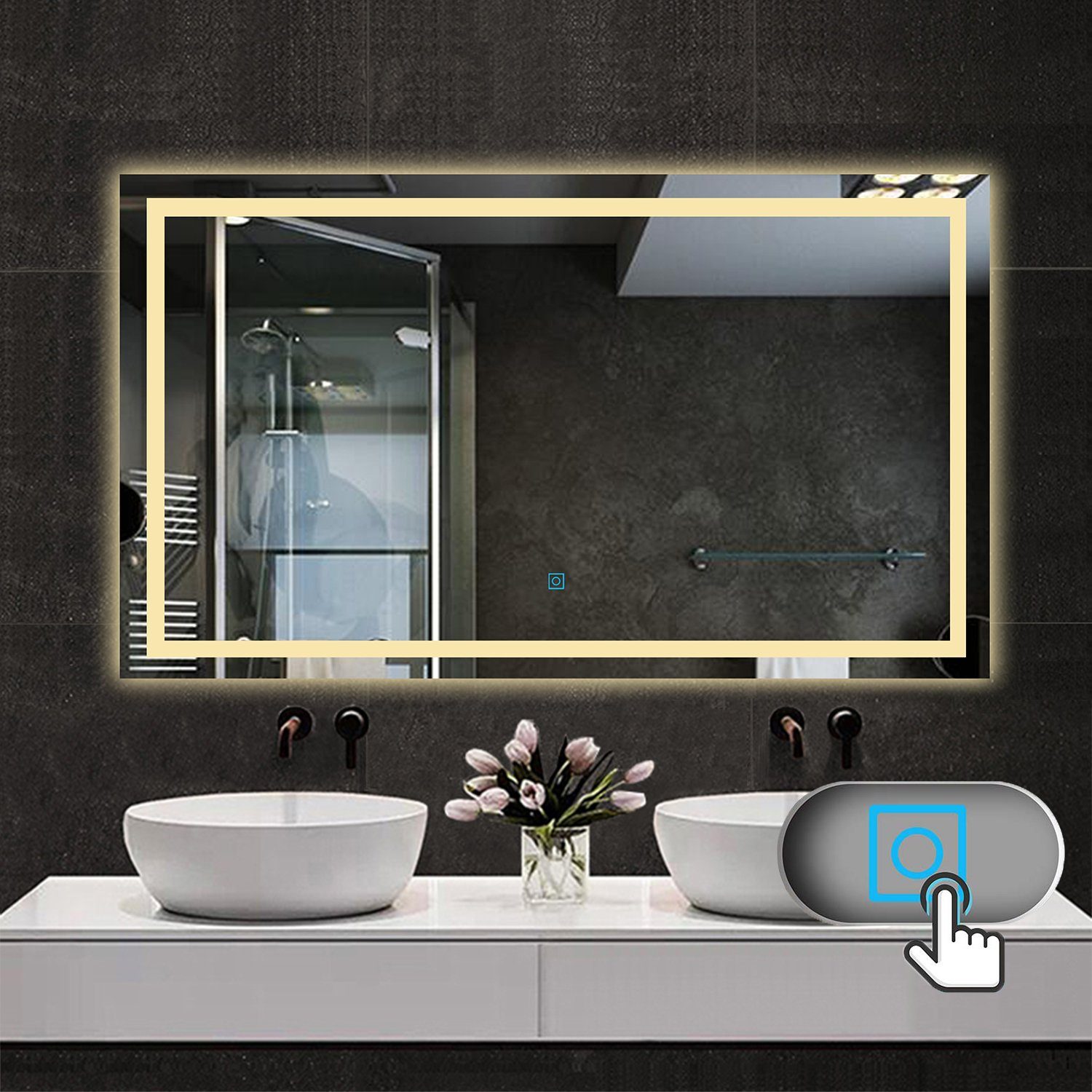 duschspa Wandspiegel, beschlagfrei mit Warm/Neutral/Kaltweiß+dimmbar Badspiegel Badspiegel Touch-Schalter Beleuchtung 120cm
