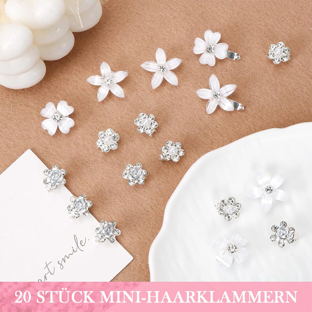 AFKSMILE Haarnadeln 20 Stück Weiße Kleine Blumen Haarspangen, Mini-süße Strass Haarnadeln, 20-tlg., Haarschmuck Accessoires,Haarschmuck Haarnadeln für Braut Hochzeit