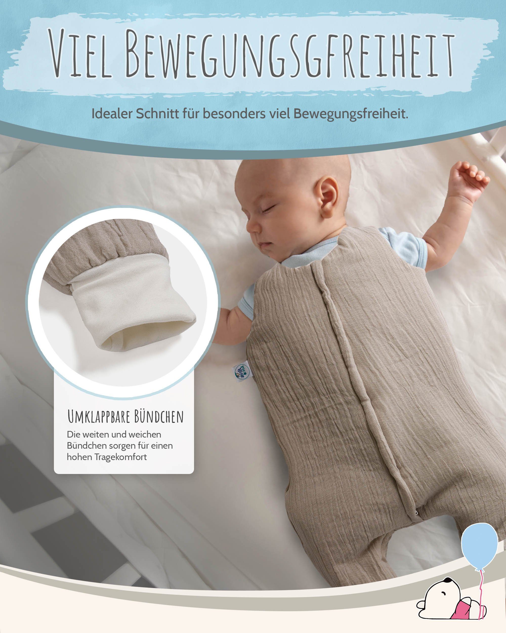 pic Bear Babyschlafsack pic Bear Baby Jumper Schlafoverall Gr. 80cm, Reißverschluss mit Schutz, wattiert, 2,5 TOG, mit Füßen