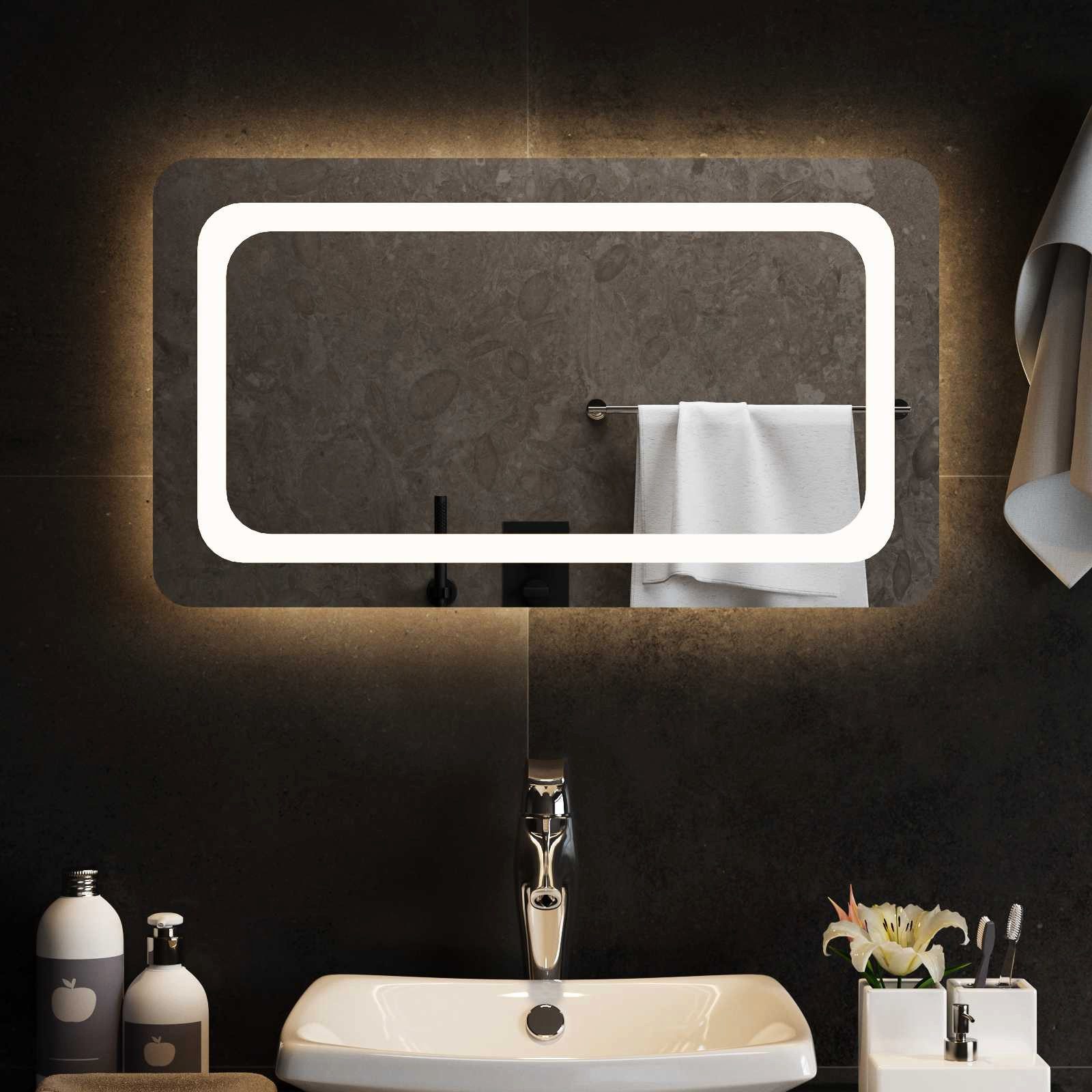 vidaXL Duschablage LED-Badezimmerspiegel Transparent 70 x 40 cm Gehärtetes Glas, 1-tlg.