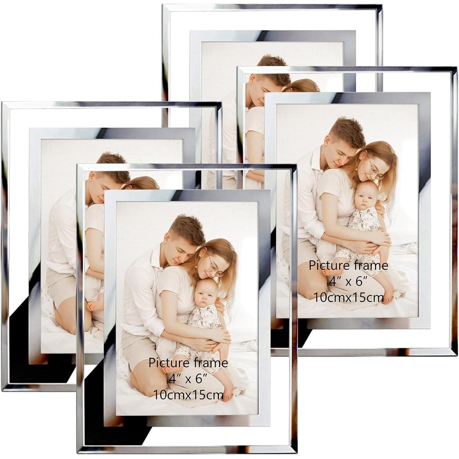 LuxusKollektion Bilderrahmen-Set 4er Set Glas Bilderrahmen 10x15 cm Silber Fotorahmen für Fotos und