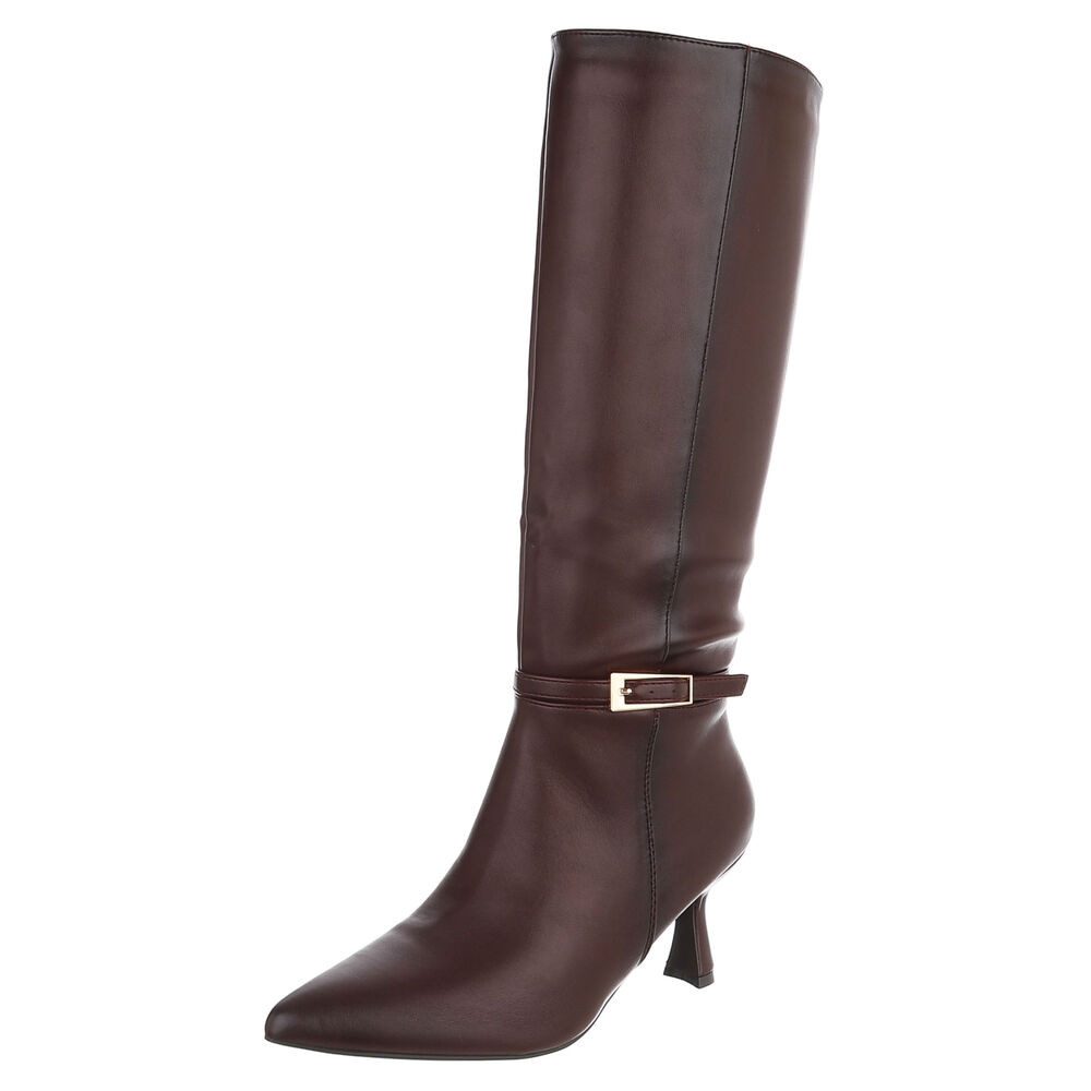 Ital-Design Damen Kniehohe Stiefel mit Absatz und Schließe Stiefel (92214332) Pfennig-/Stilettoabsatz Stiefel in Weinrot