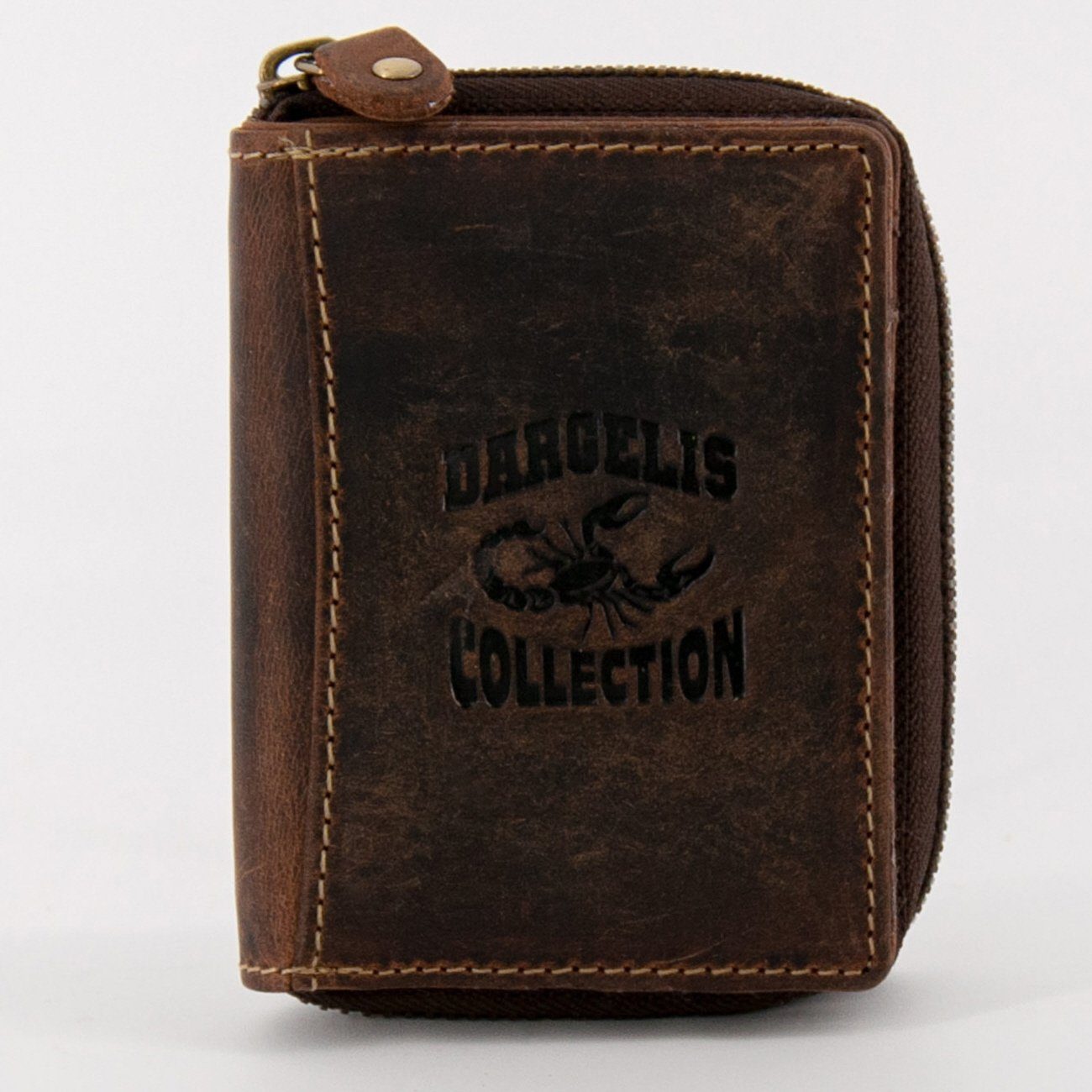 SHG Mini Geldbörse ⌂ Herren Leder Börse Portemonnaie Geldbeutel Brieftasche Münzfach (Echt-Leder Geldbeutel mit umlaufendem Reißverschluss, Herren Geld-Börse Damen Portemonnaie), RFID Schutz