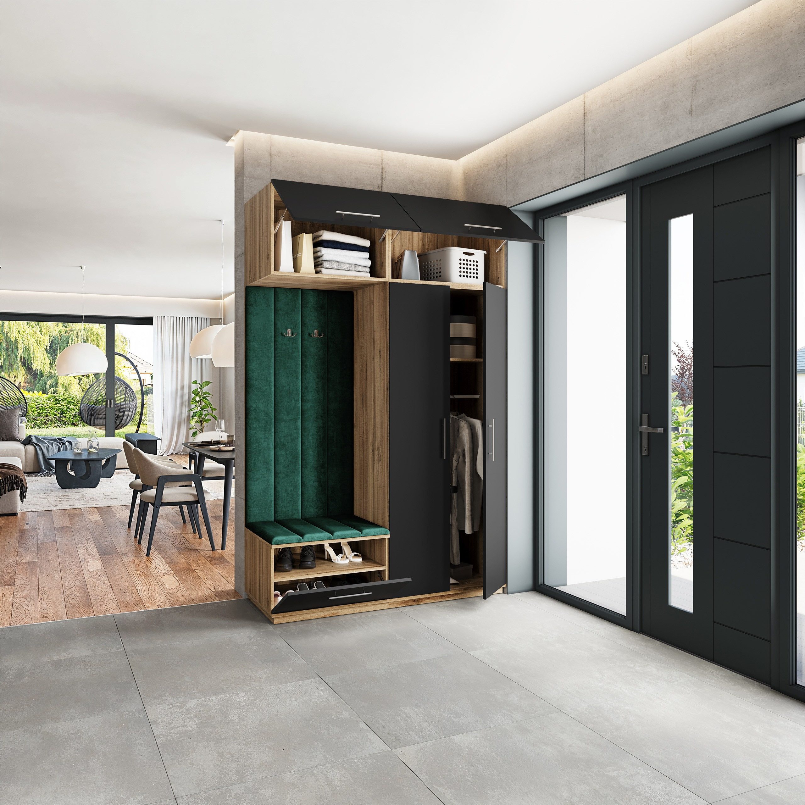 Masseno Garderobenschrank REMA 150 x 240 cm Garderoben-Set mit 2 Türen Eiche Wotan